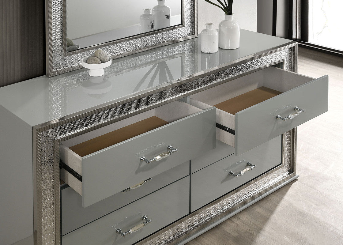 Cassiopeia Metallic Gray 5 Pc. Queen Bedroom Set w/ Chest - Ornate Home