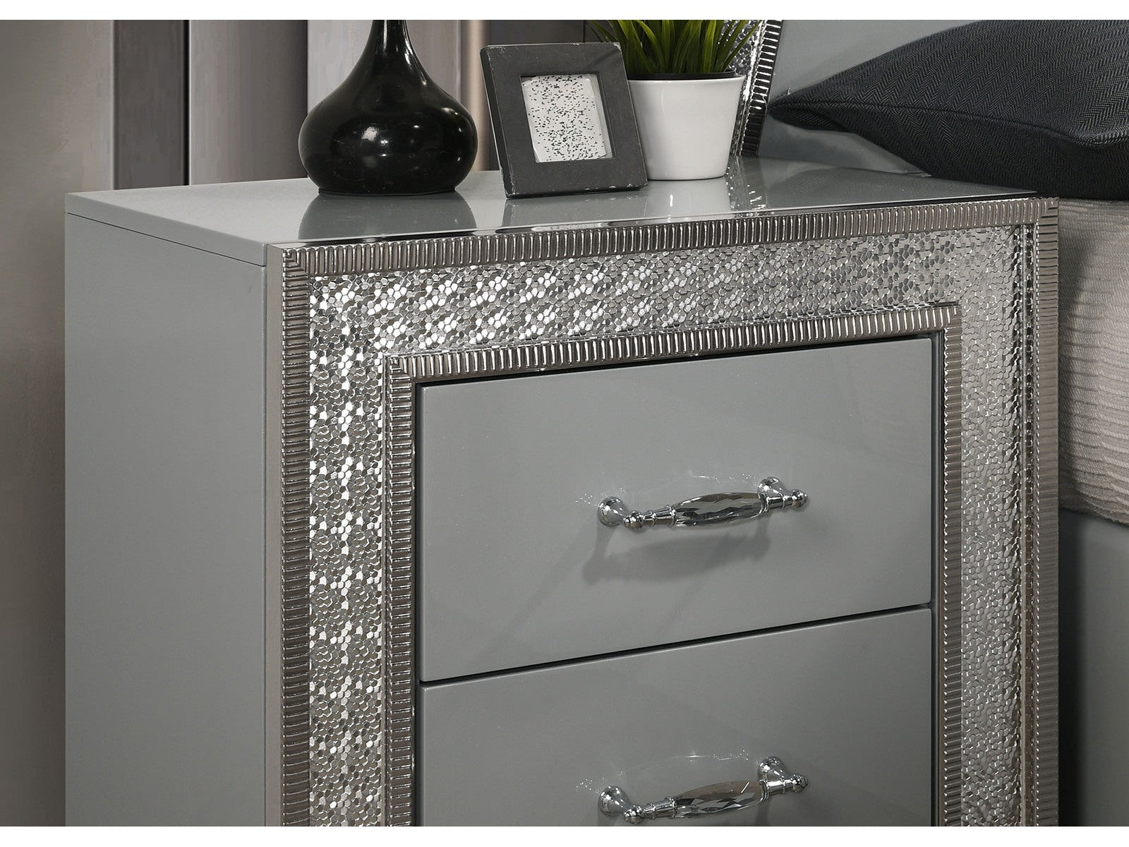 Cassiopeia Metallic Gray Nightstand - Ornate Home