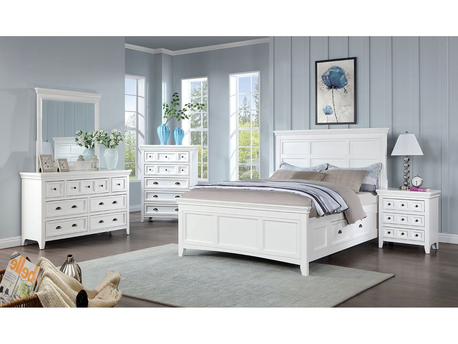 Castile White 5 Pc. Queen Bedroom Set w/ Chest - Ornate Home