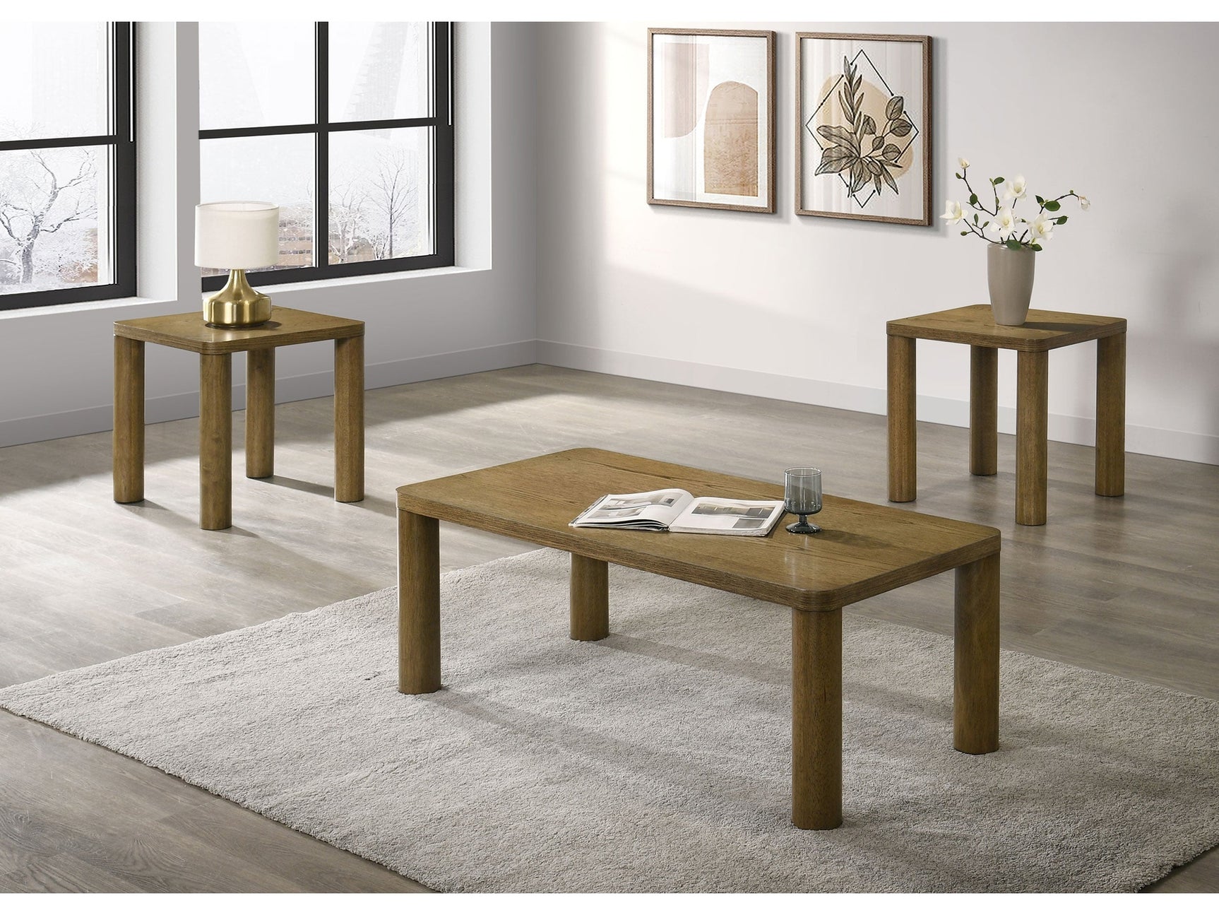 Castlewood Brown Oak 3-piece Cocktail Coffee Table Set - Ornate Home