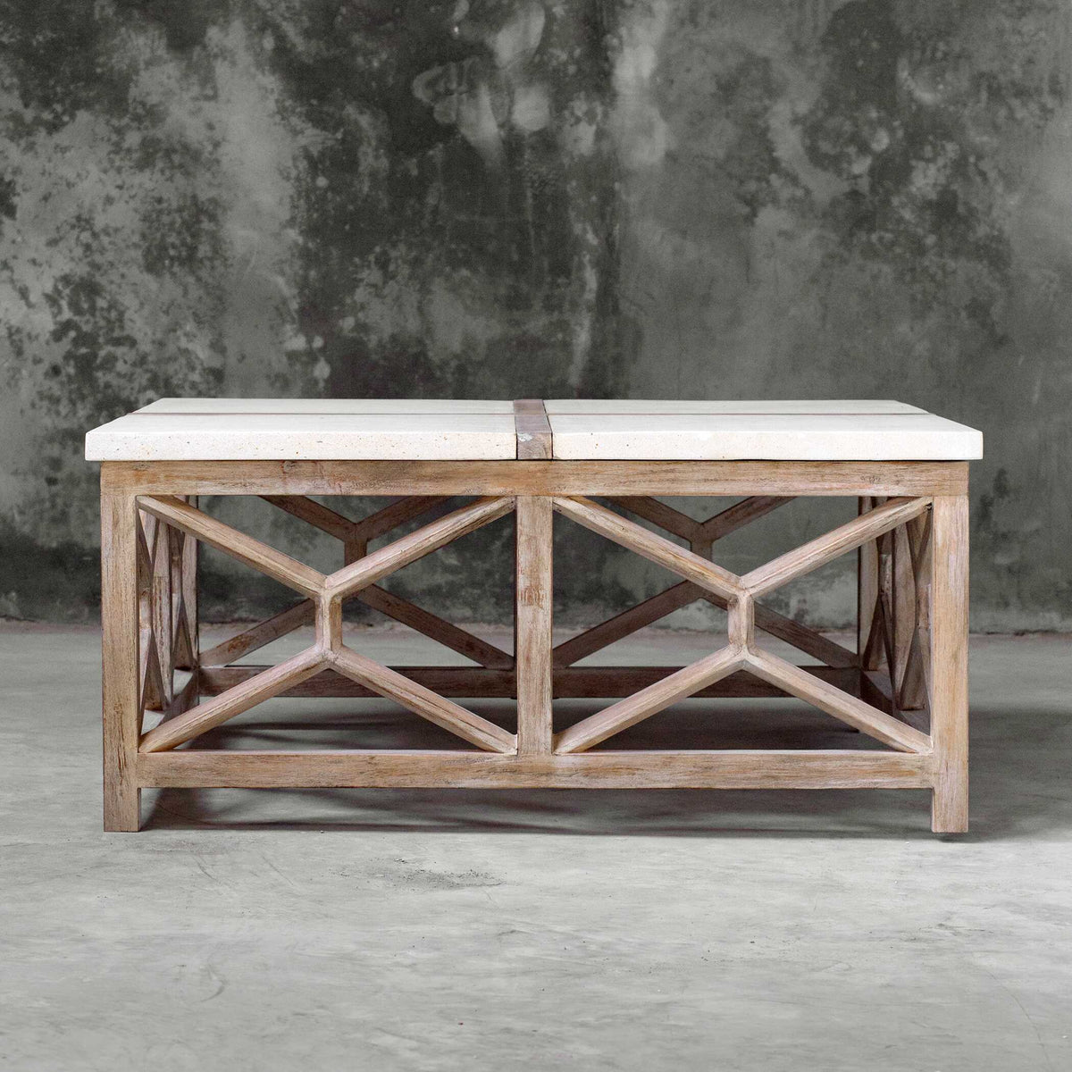 Catali White/Woodtone Stone Coffee Table - Ornate Home
