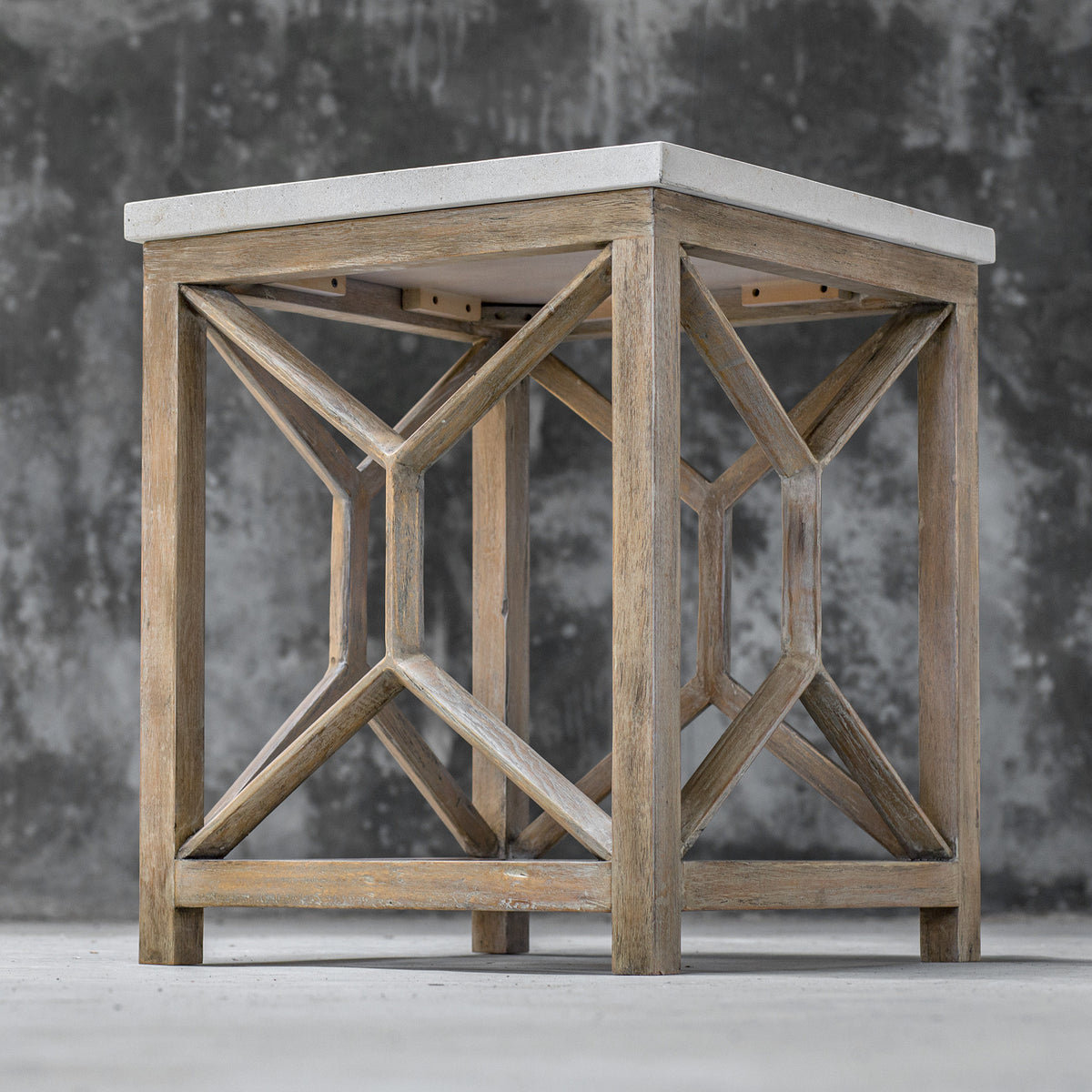 Catali White/Woodtone Stone End Table - Ornate Home