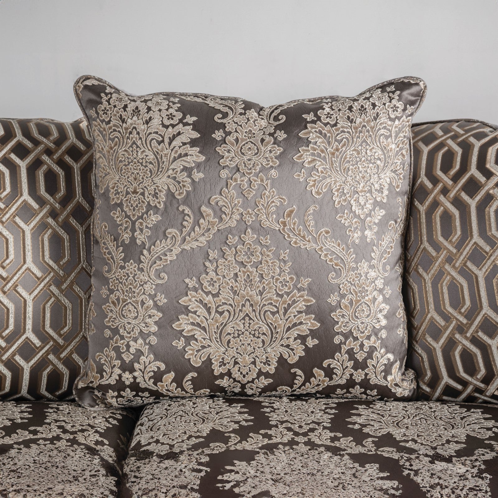 Catalonia Beige/Dark Cherry Sofa - Ornate Home