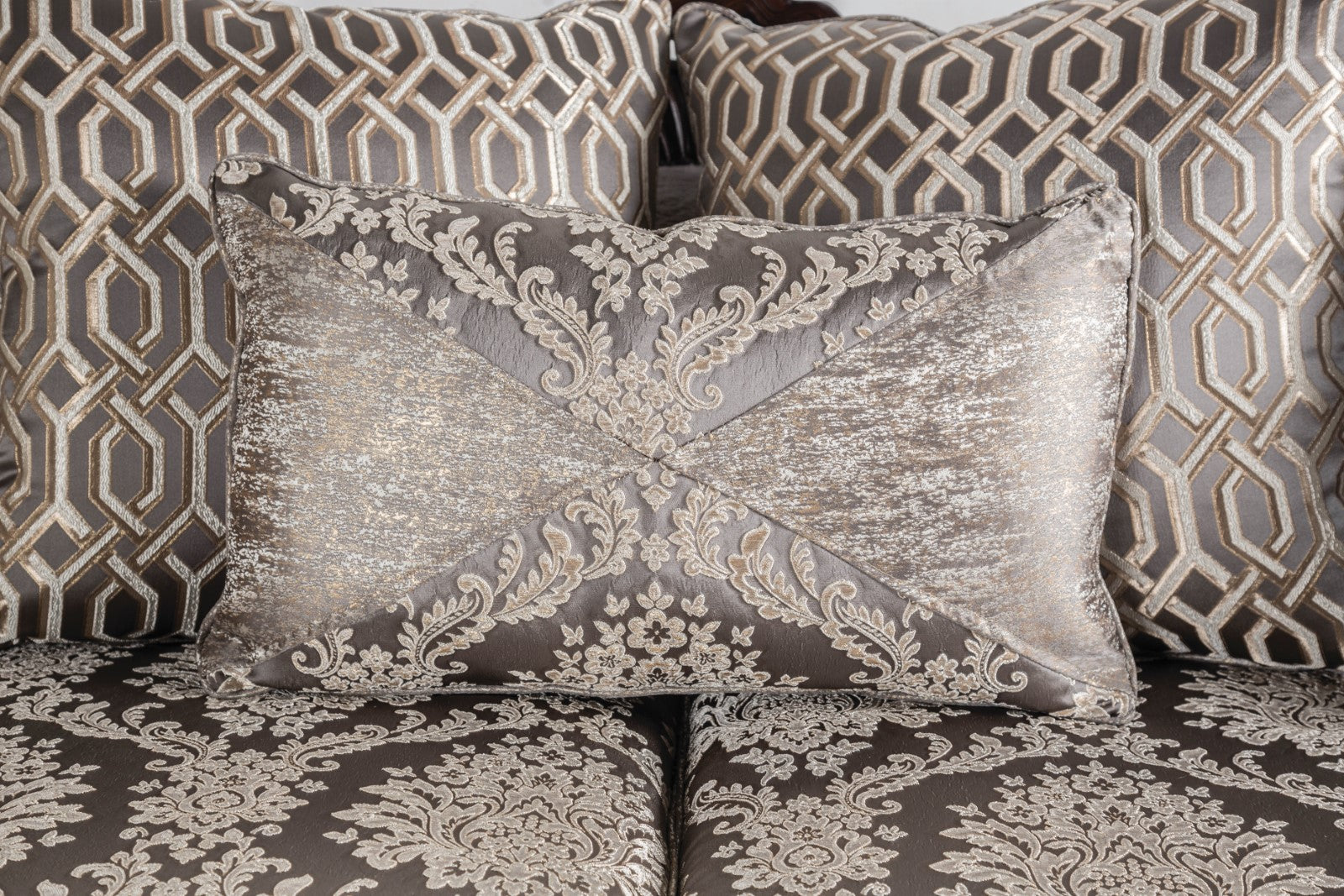 Catalonia Beige/Dark Cherry Upholstery Living Room Set - Ornate Home