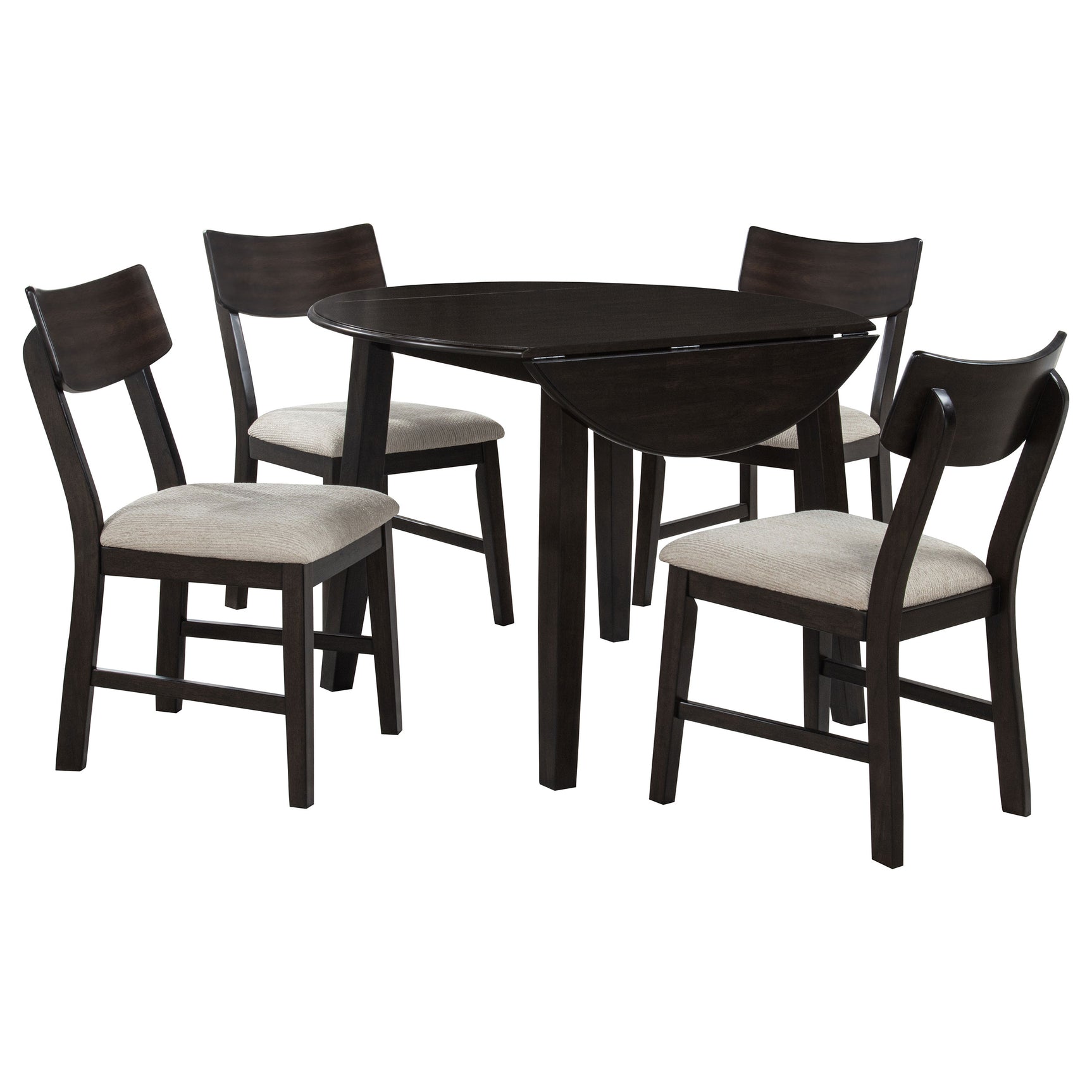 Catley Dark Coffee 5-piece Round Drop Leaf Dining Table Set - Ornate Home