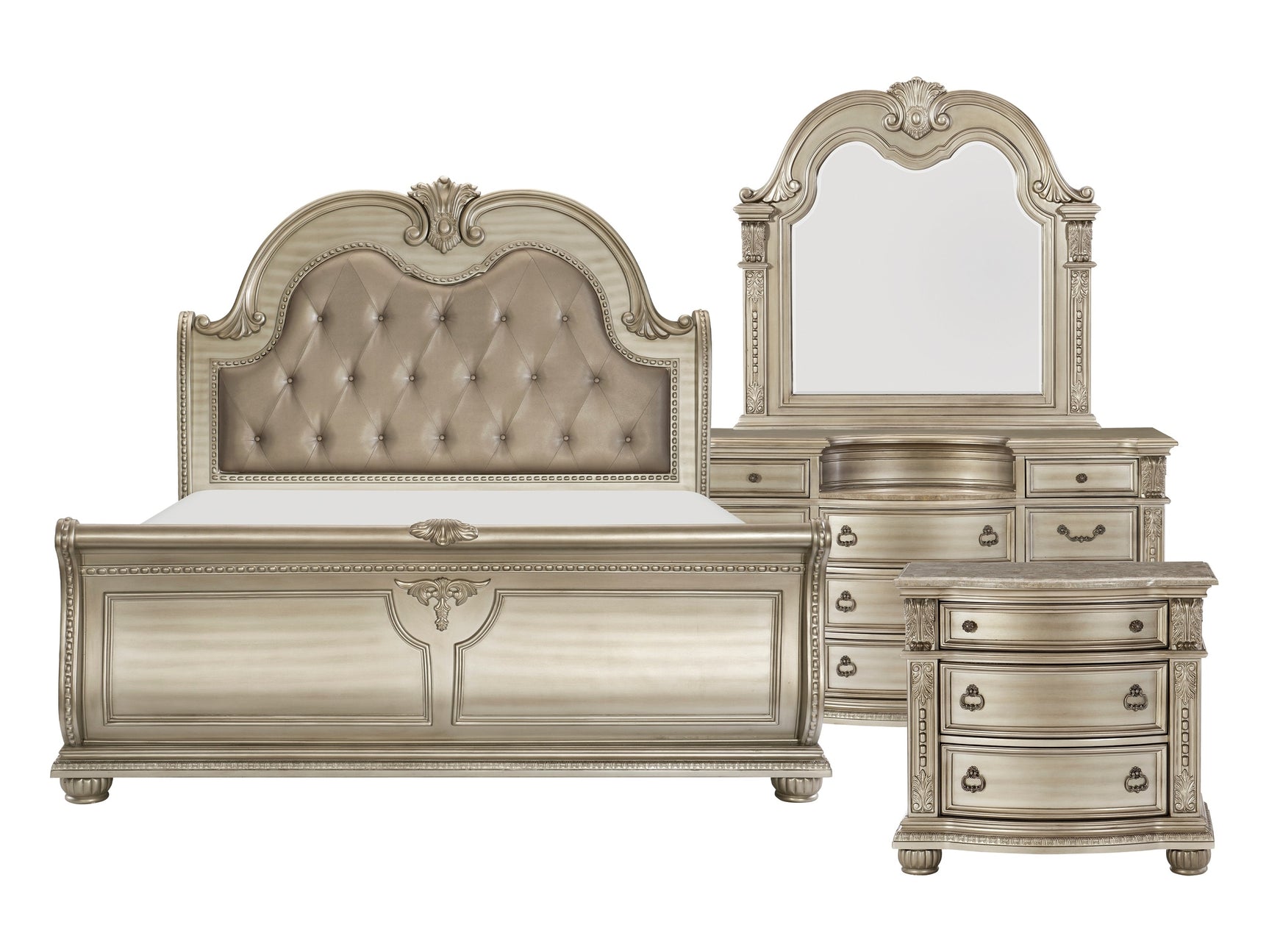 Cavalier Silver 4-piece Queen Bedroom Set - Ornate Home
