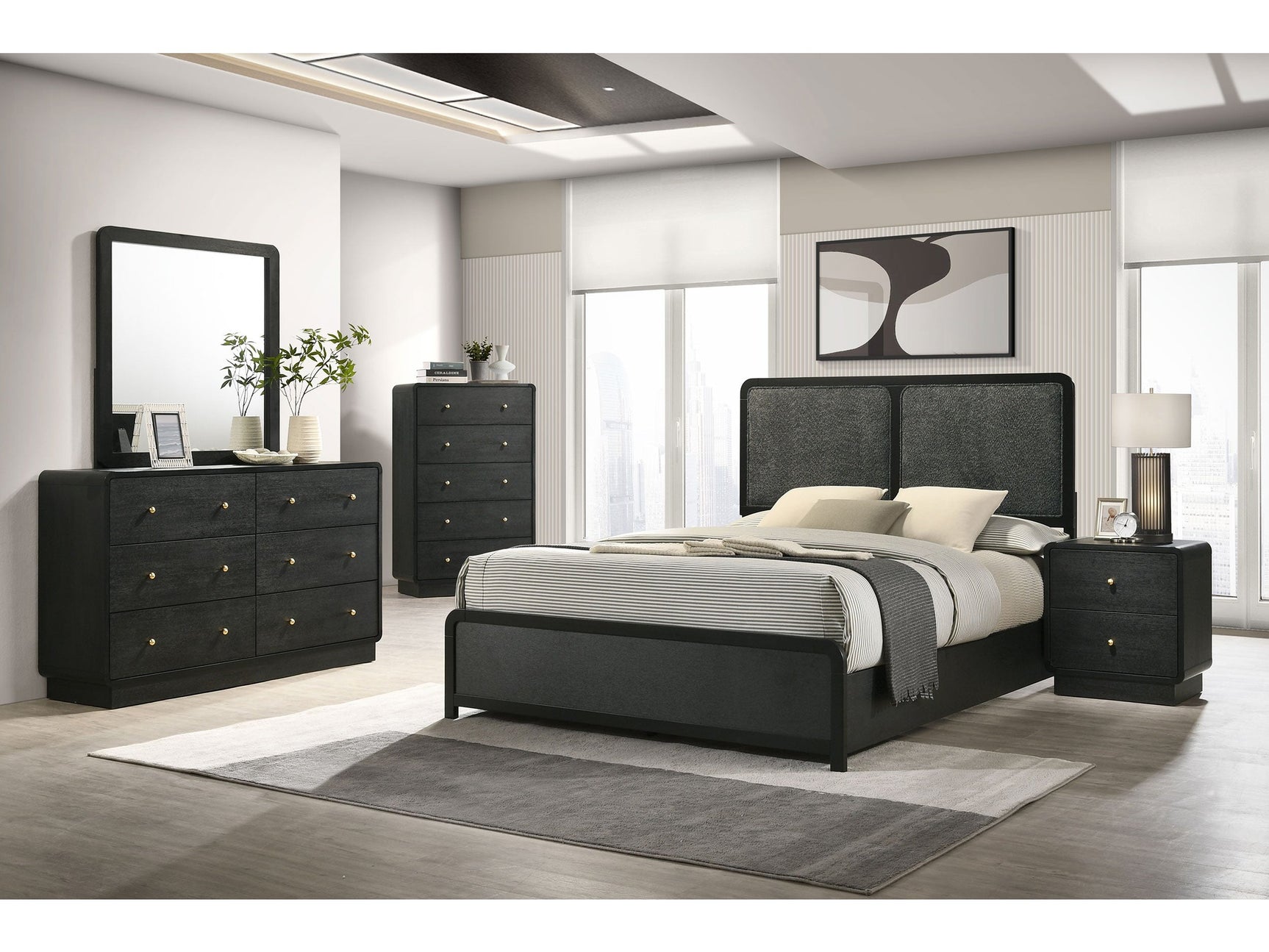 Cavelle BLACK 5-piece Eastern King Bedroom Set - Ornate Home