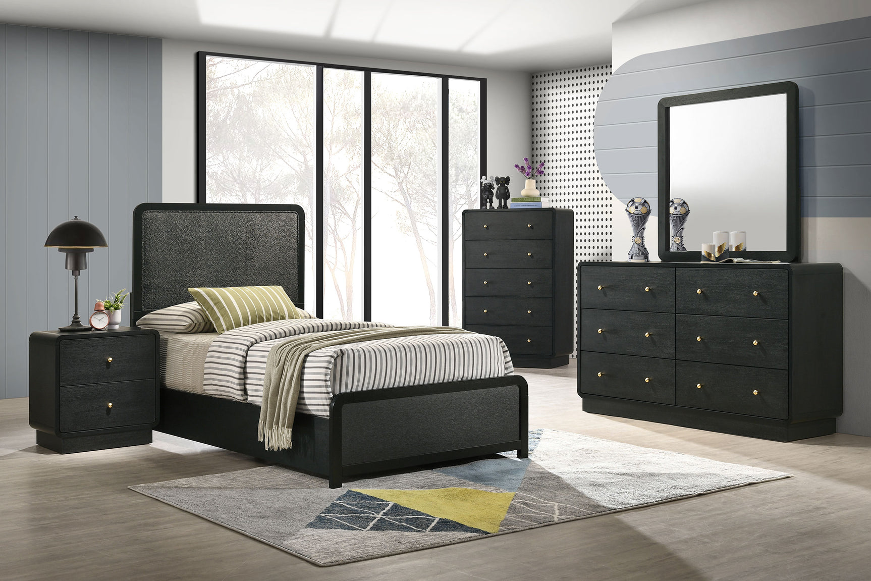 Cavelle Black 51-inch Upholstered Twin Panel Bed - Ornate Home