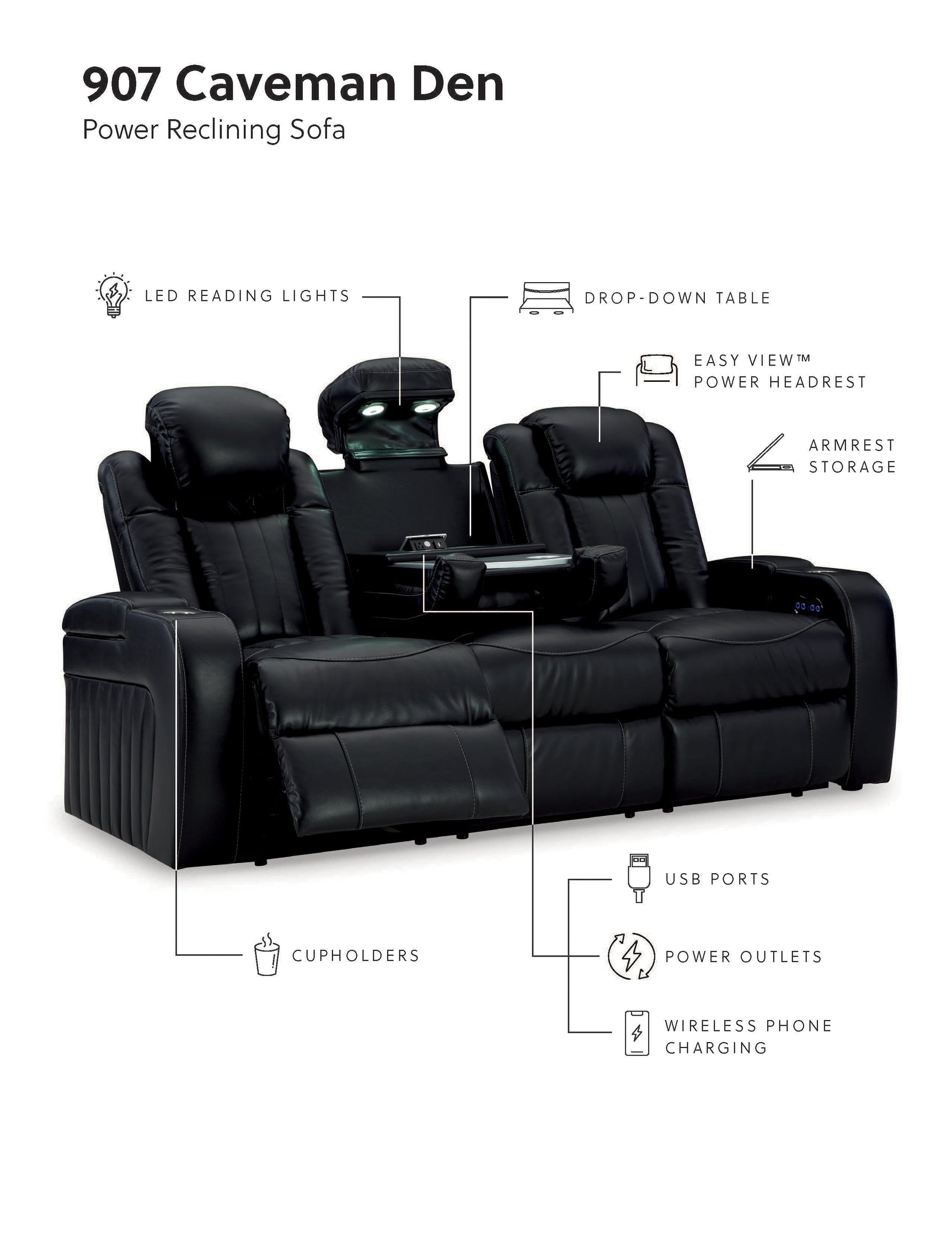 Caveman Den Power Reclining Sofa, Loveseat and Recliner - Ornate Home