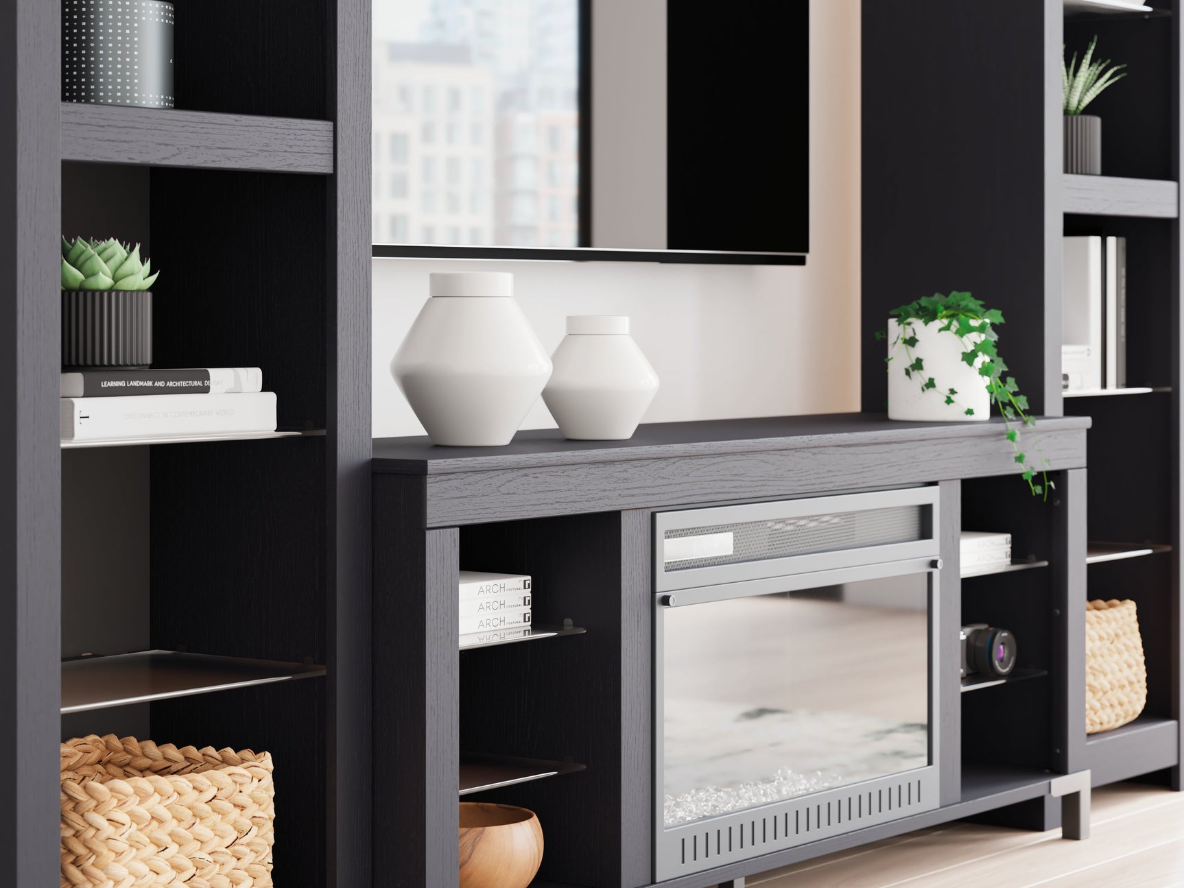 Cayberry Black 3-Piece Entertainment Center w/Electric Fireplace (Online Special Price) - Ornate Home