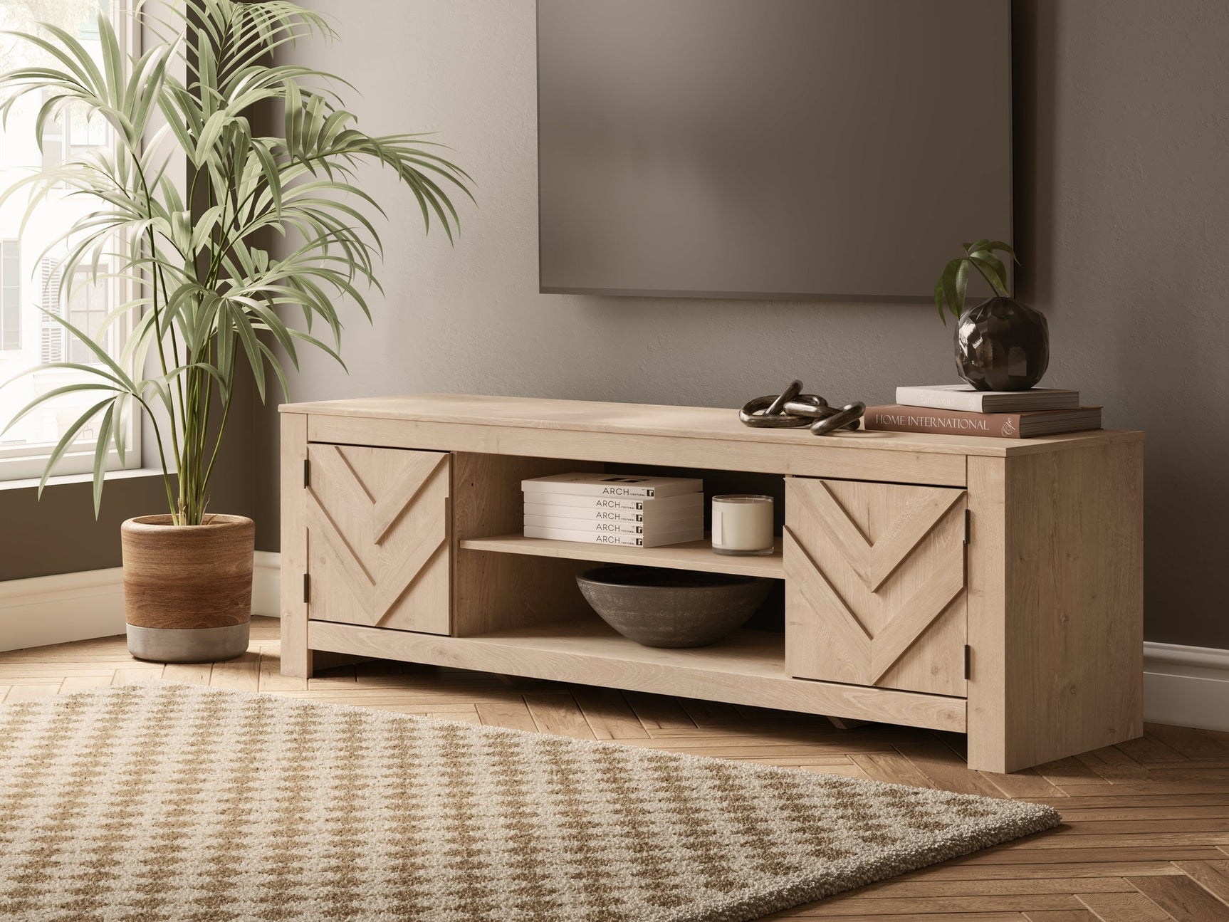 Cayboni Tan LG TV Stand w/Fireplace Option (Online Special Price) - Ornate Home