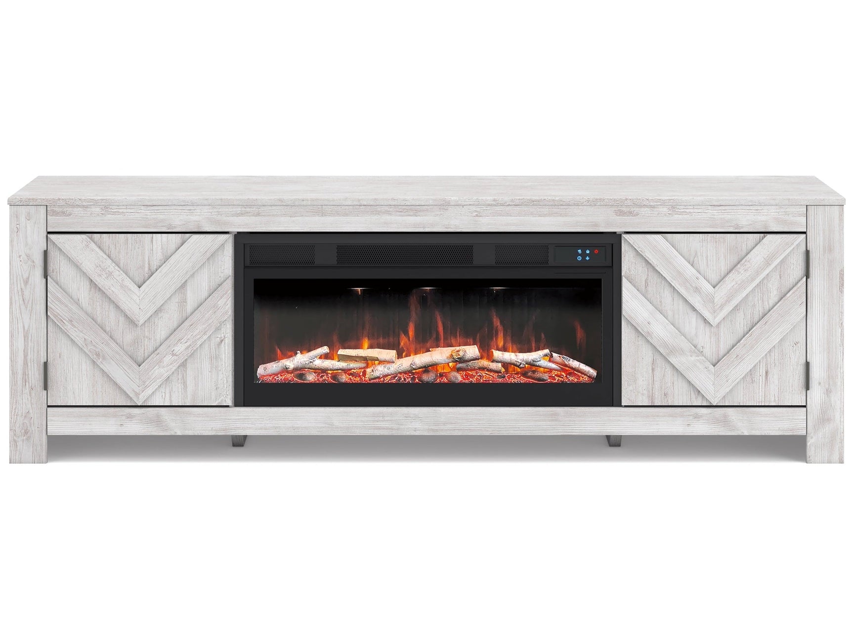 Cayboni Whitewash 71" TV Stand with Electric Fireplace (Online Special Price) - Ornate Home