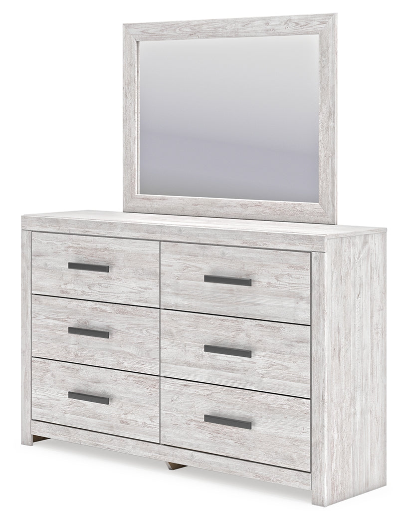 Cayboni Whitewash Full Panel Bedroom Set with Dresser, Mirror and Nightstand - Ornate Home