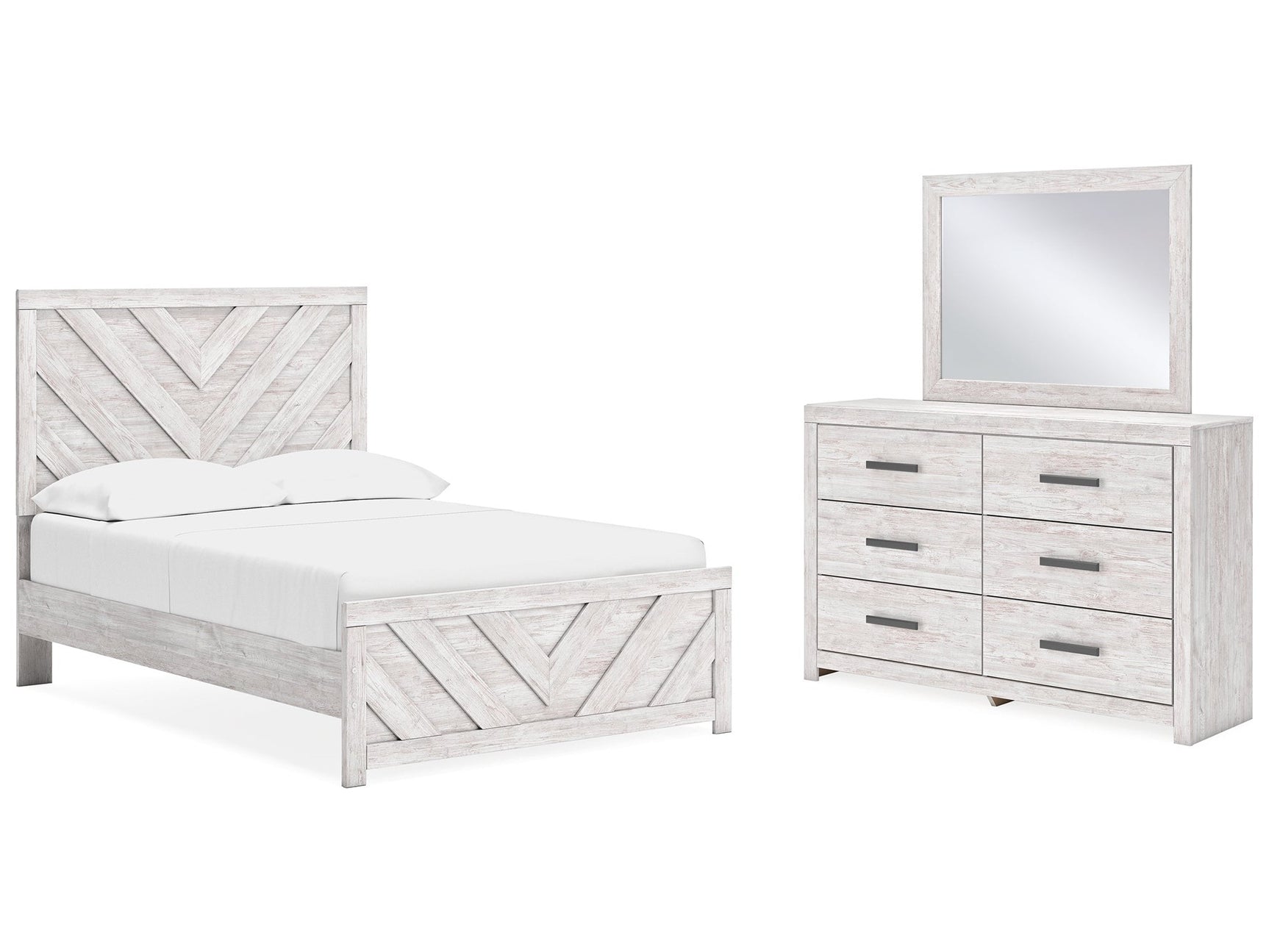 Cayboni Whitewash Full Panel Bedroom Set with Dresser and Mirror (Online Special Price) - Ornate Home