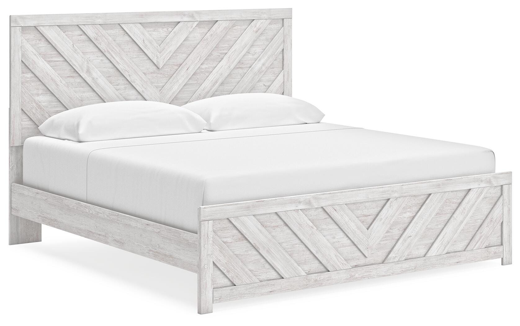 Cayboni Whitewash King Panel Bed, Dresser, Mirror and Chest - Ornate Home