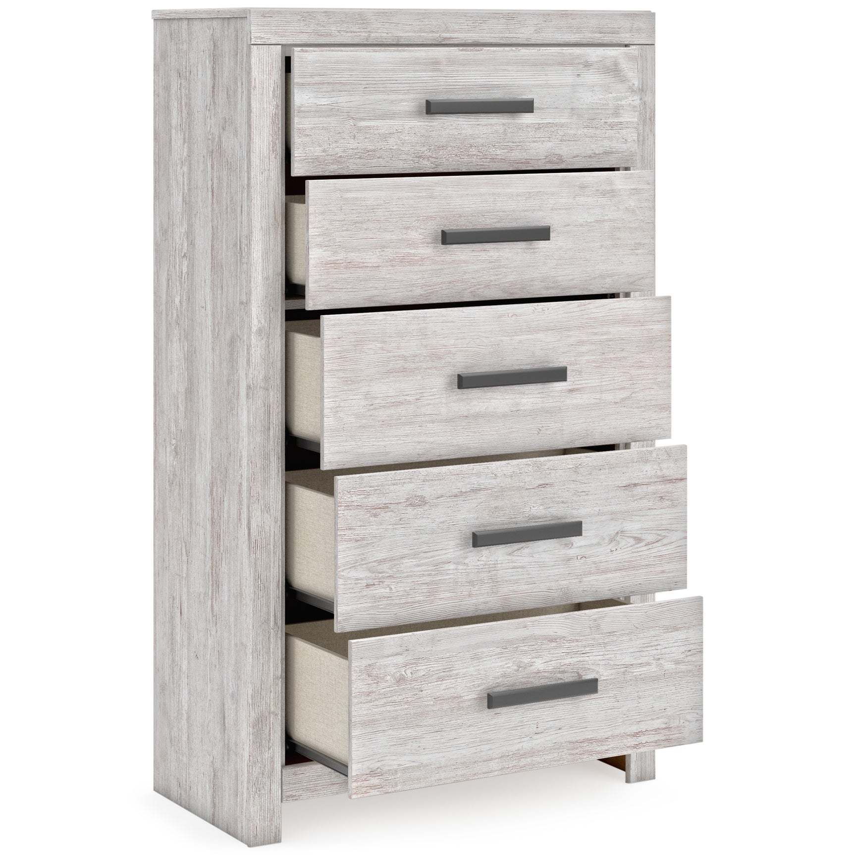 Cayboni Whitewash Queen Panel Bed, Dresser, Mirror, Chest and 2 Nightstands - Ornate Home