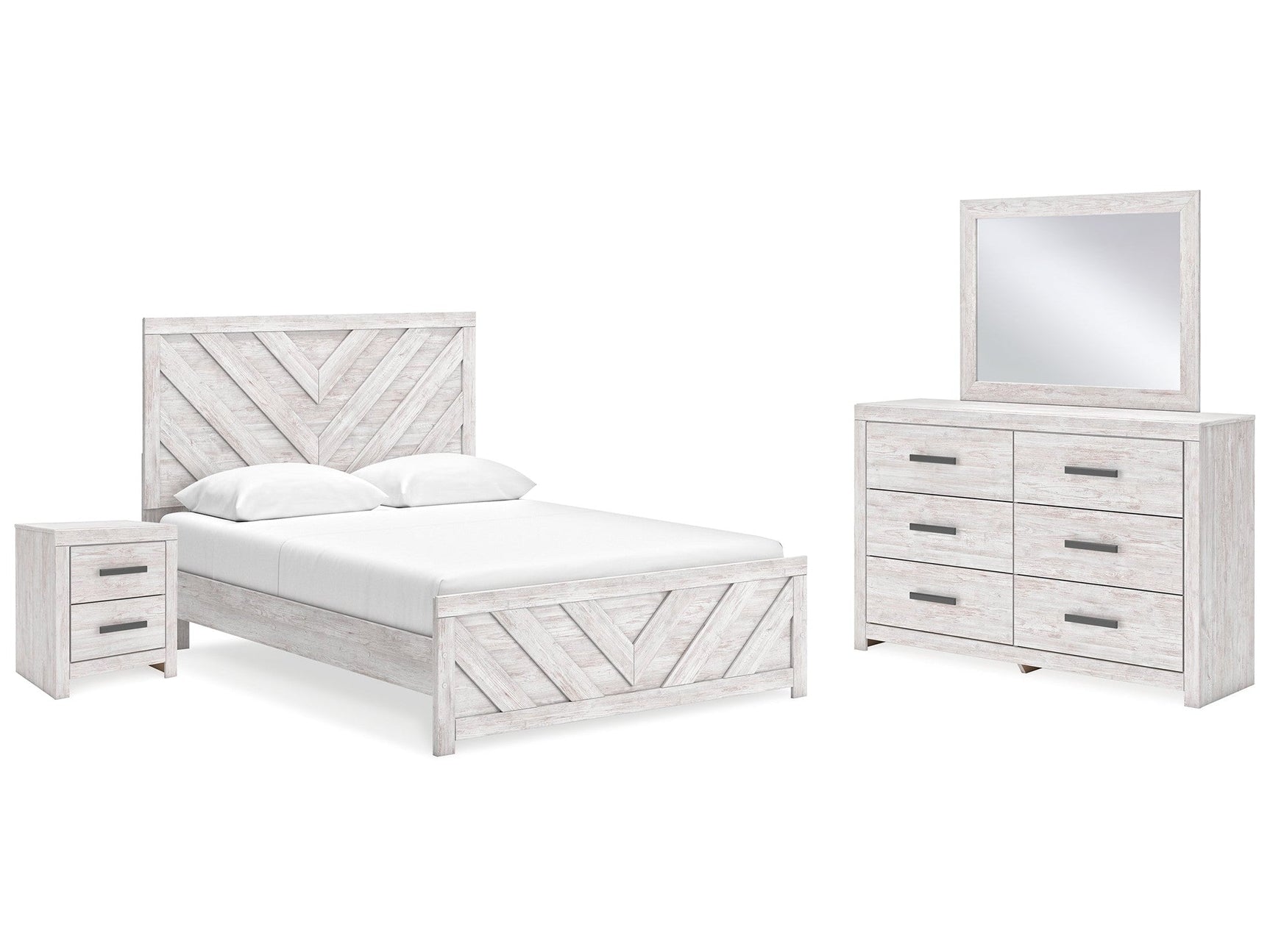 Cayboni Whitewash Queen Panel Bed & Dresser & Mirror & Nightstand (Online Special Price) - Ornate Home