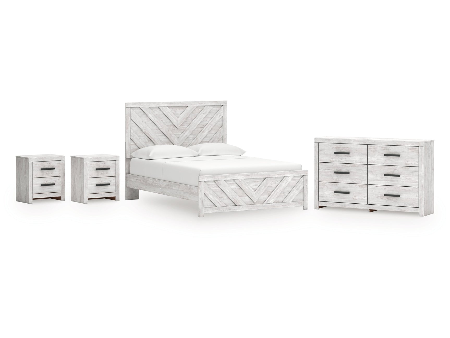 Cayboni Whitewash Queen Panel Bedroom Set with Dresser and 2 Nightstands - Ornate Home