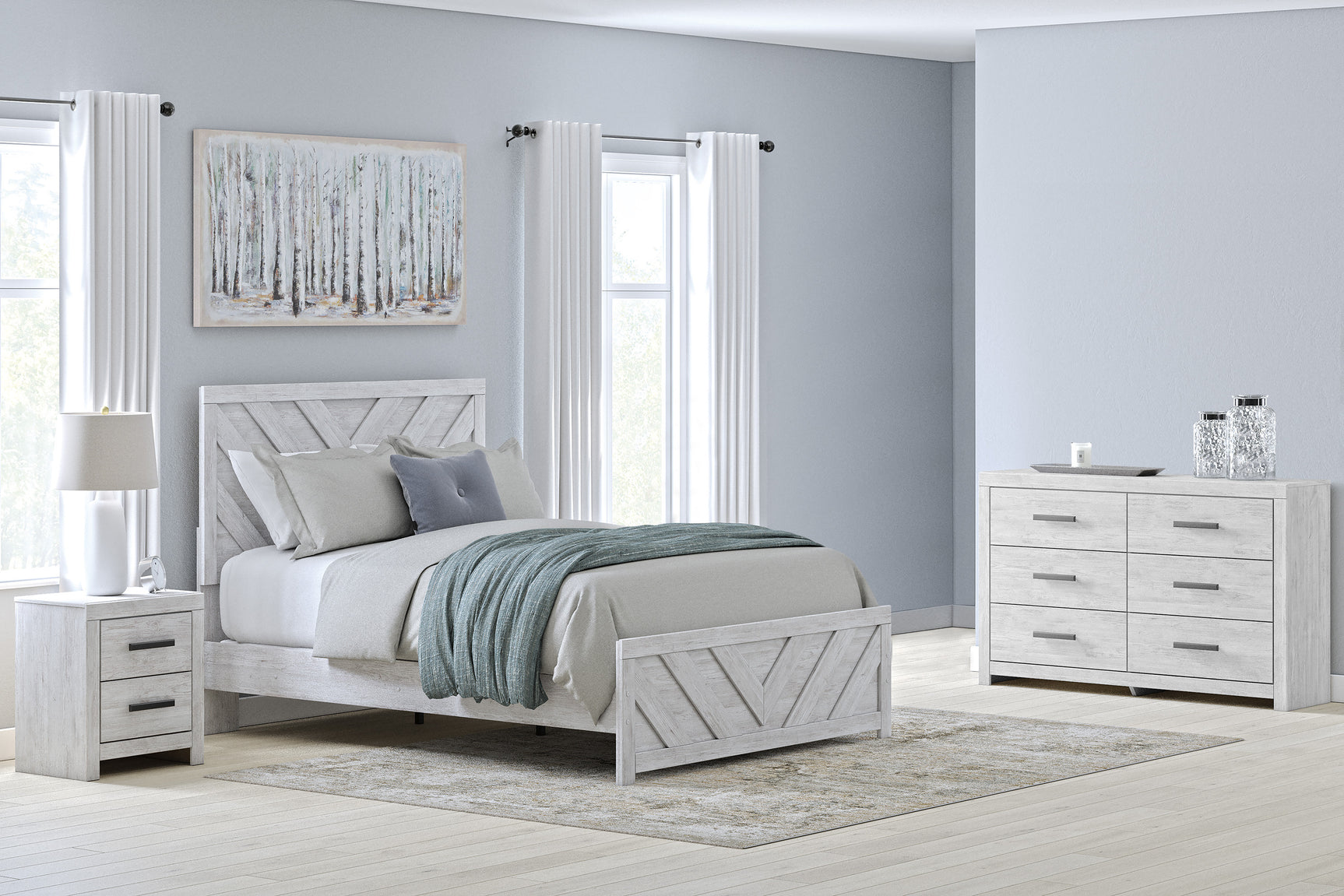 Cayboni Whitewash Queen Panel Bedroom Set with Dresser and 2 Nightstands - Ornate Home