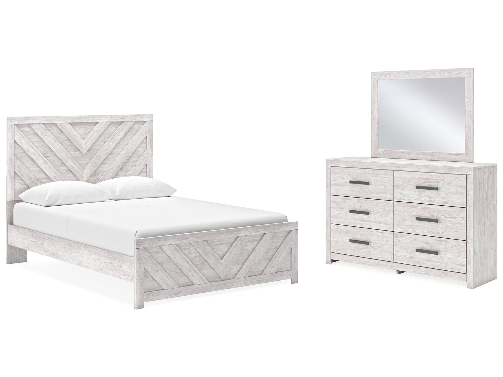 Cayboni Whitewash Queen Panel Bedroom Set with Dresser and Mirror (Online Special Price) - Ornate Home