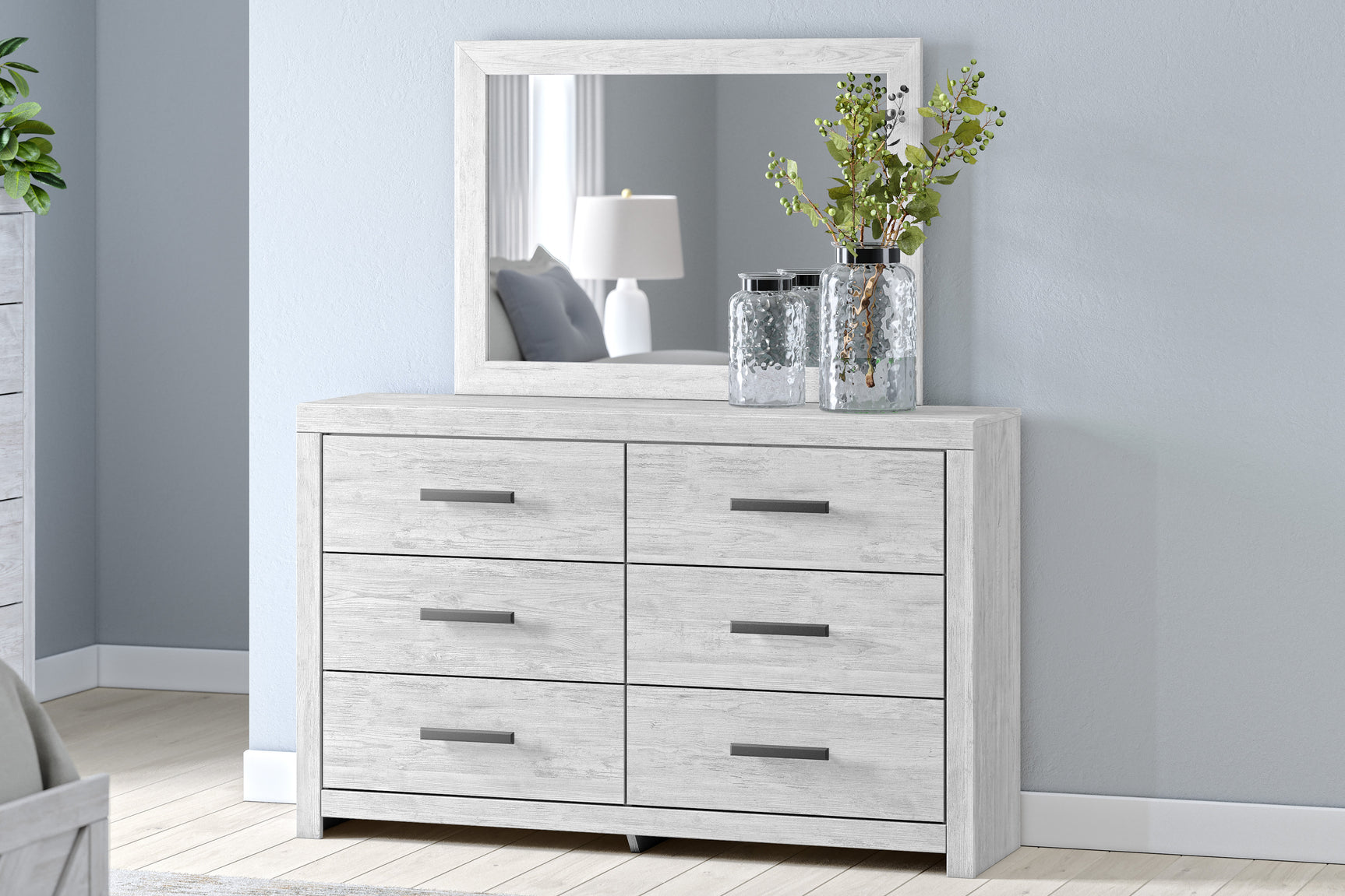 Cayboni Whitewash Twin Panel Bedroom Set with Dresser, Mirror, Chest and Nightstand (Online Special Price) - Ornate Home