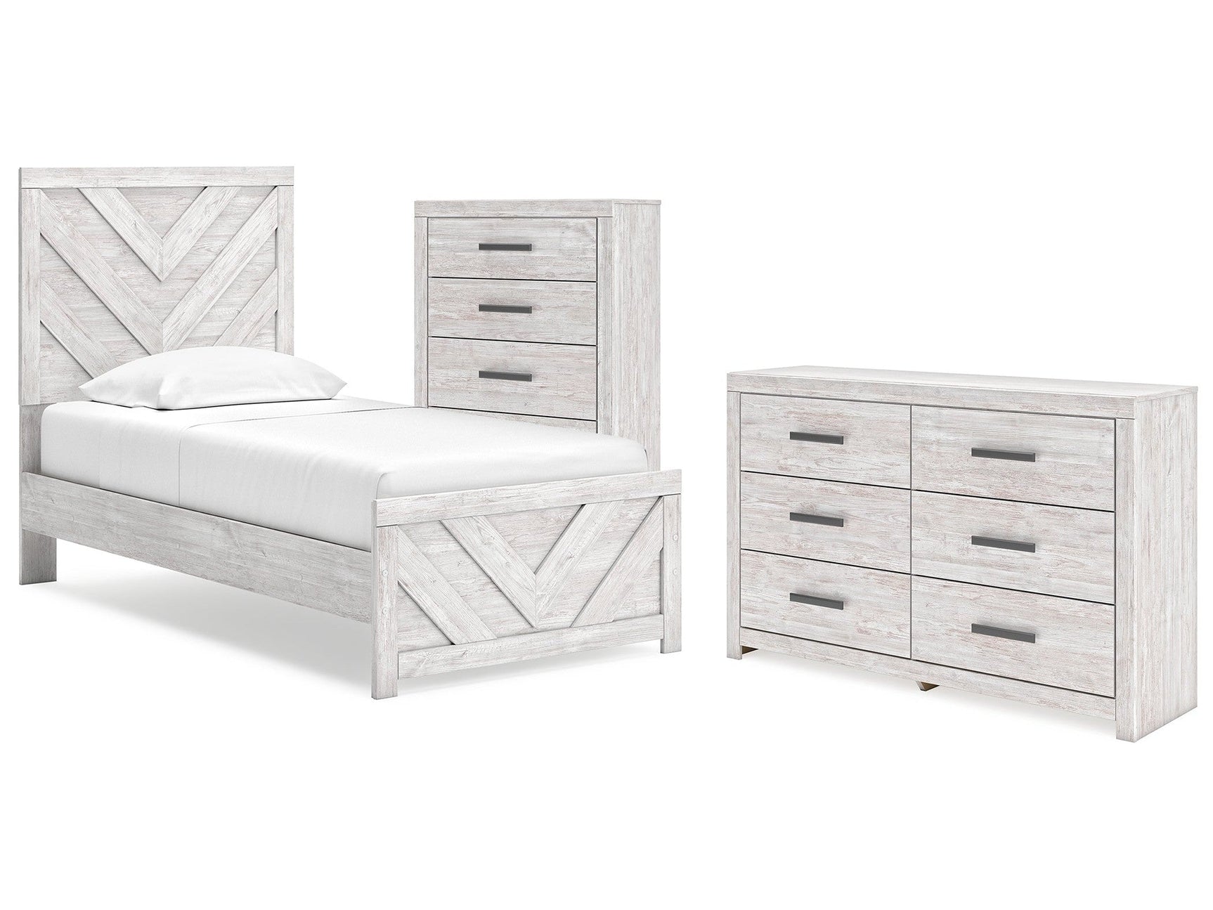 Cayboni Whitewash Twin Panel Bedroom Set with Dresser and Chest (Online Special Price) - Ornate Home