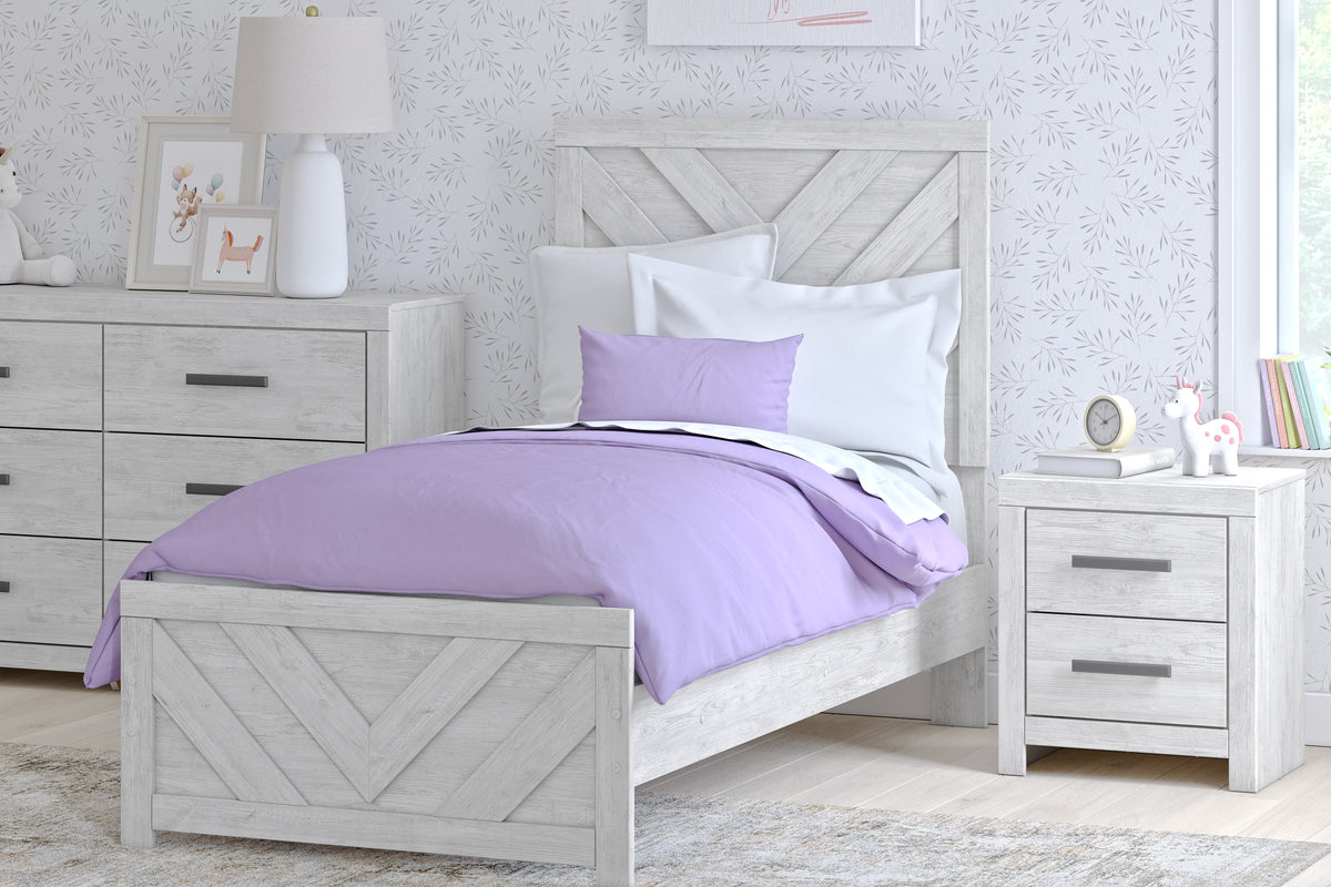 Cayboni Whitewash Twin Panel Bedroom Set with Dresser and Nightstand (Online Special Price) - Ornate Home