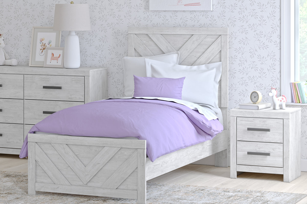 Cayboni Whitewash Twin Panel Bedroom Set with Dresser and Nightstand - Ornate Home