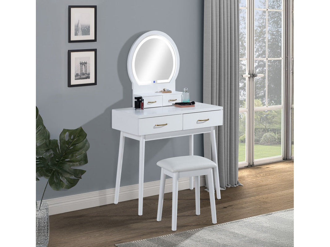 Cecilia White Vanity Table & Stool - Ornate Home