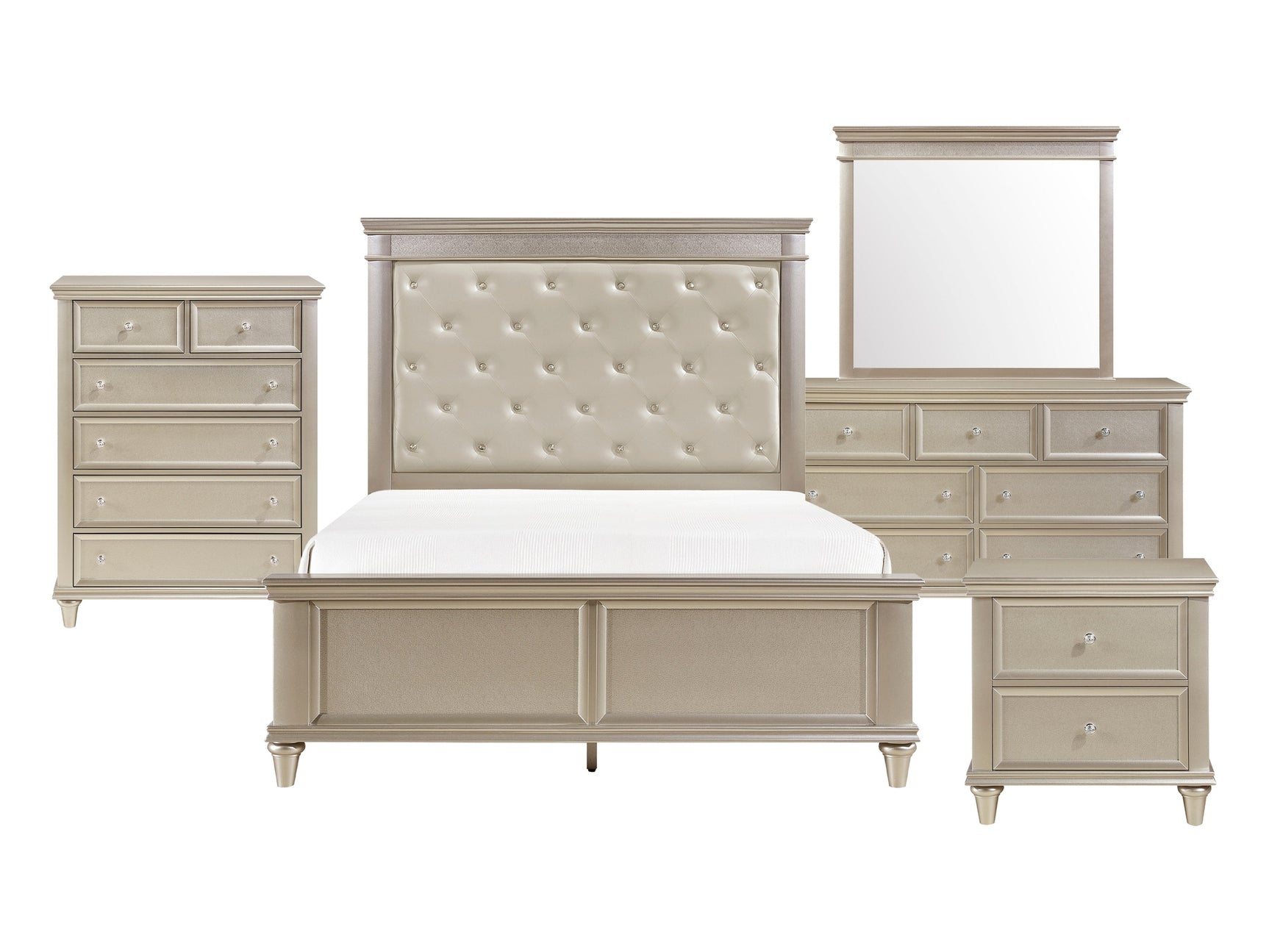 Celandine Off-White/Silver 5-Piece Queen Bedroom Set - Ornate Home
