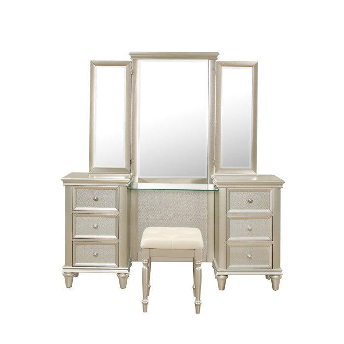 Celandine Silver Vanity Stool - Ornate Home