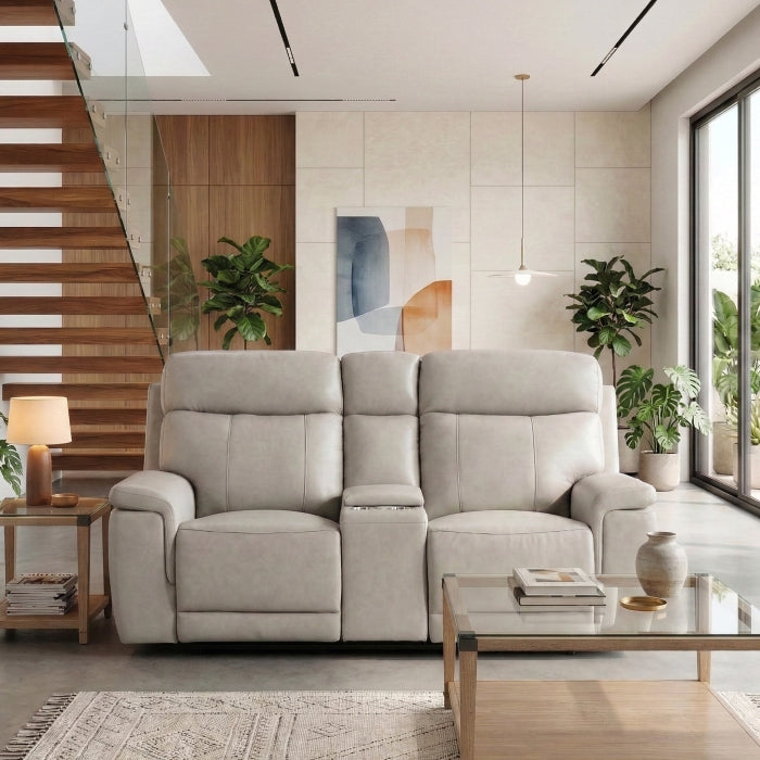 Celestia Beige Power Double Reclining Loveseat With Power Headrest And Center Console - Ornate Home