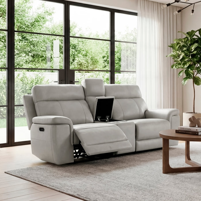 Celestia Beige Power Double Reclining Loveseat With Power Headrest And Center Console - Ornate Home