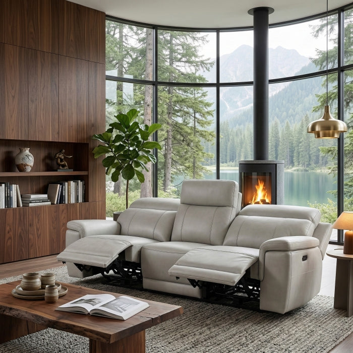 Celestia Beige Power Double Reclining Sofa With Power Headrest - Ornate Home
