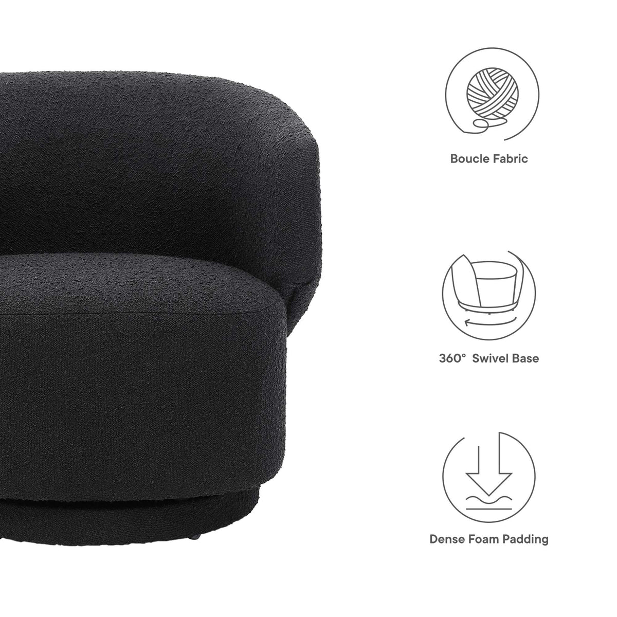 Celestia Black Boucle Fabric Swivel Chair - Ornate Home