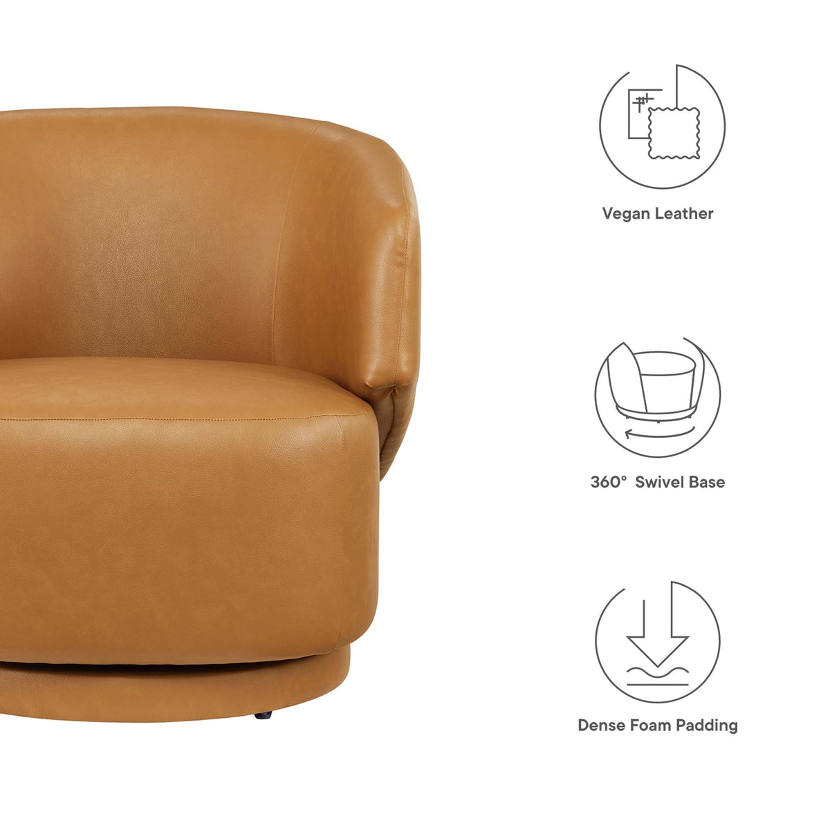 Celestia Tan Vegan Leather Fabric and Wood Swivel Chair - Ornate Home