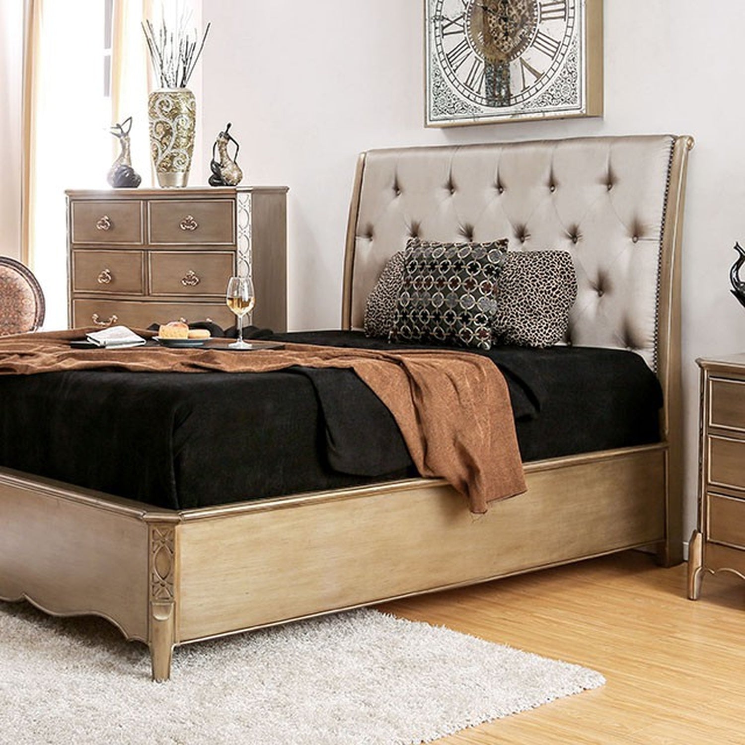Celine Brushed Gold E.King Bed - Ornate Home