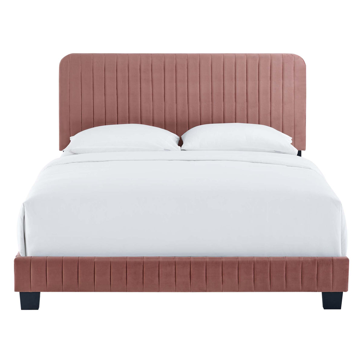 Celine Dusty Rose Channel Tufted Performance Velvet Twin Bed - Ornate Home