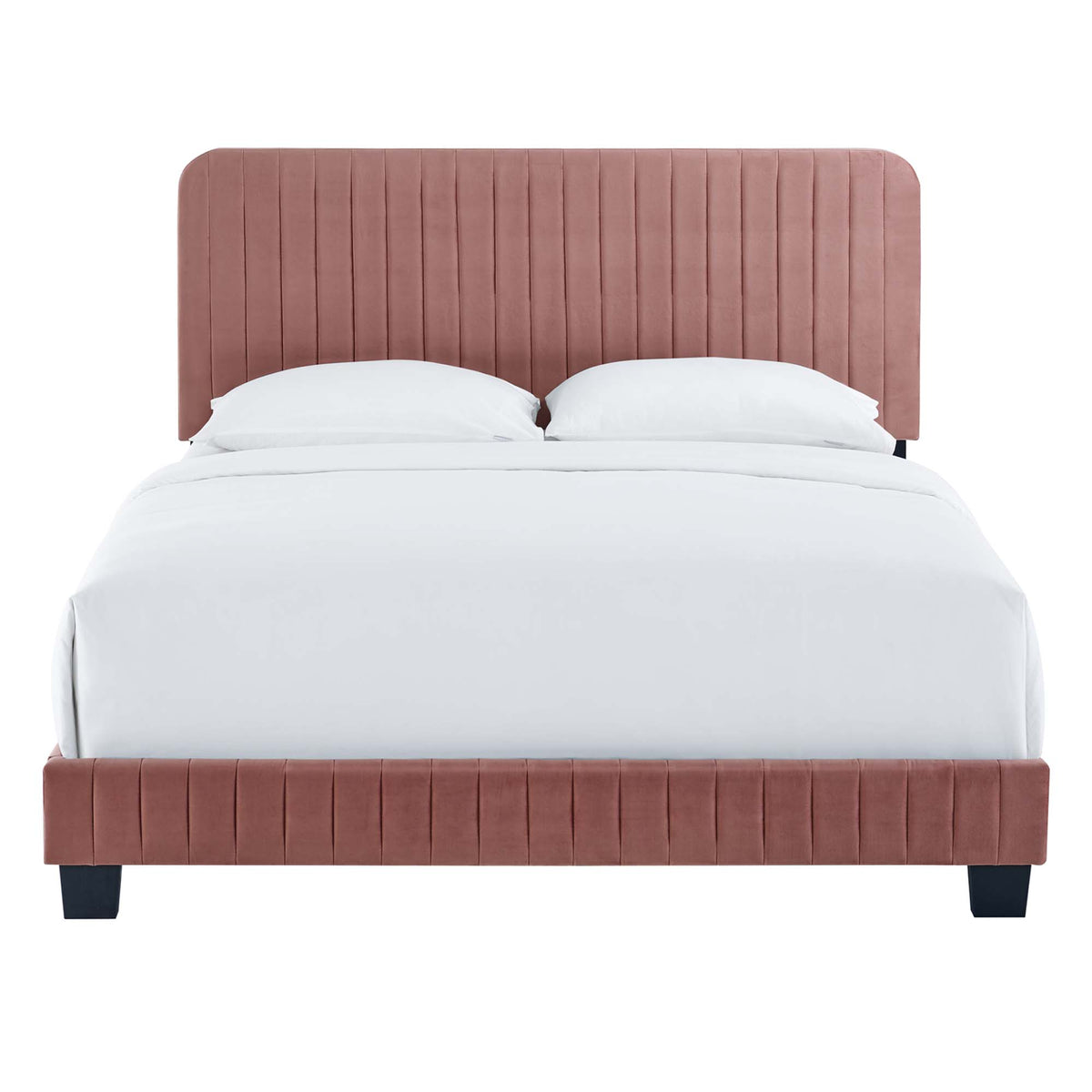 Celine Dusty Rose Channel Tufted Performance Velvet Twin Platform Bed - Ornate Home