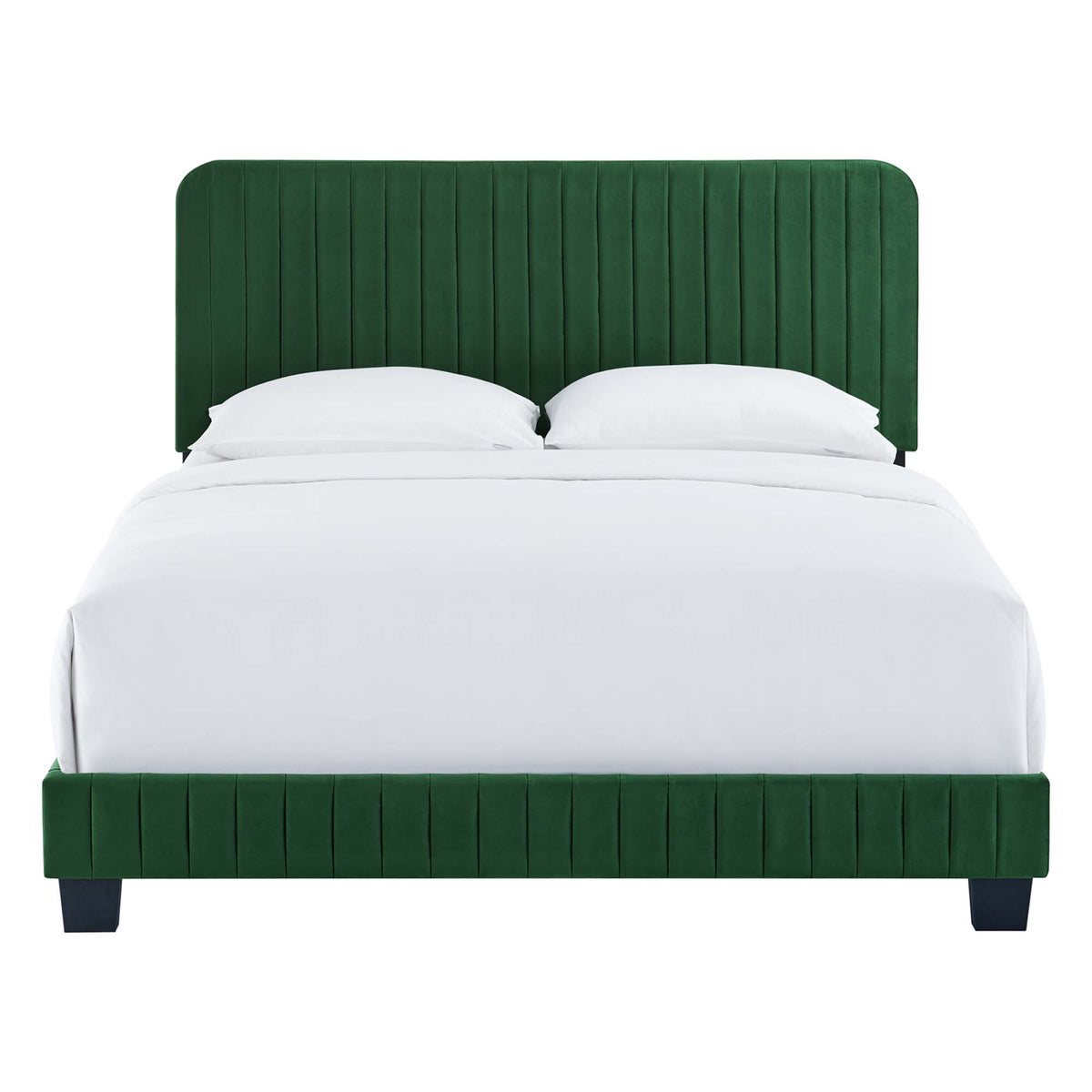 Celine Emerald Channel Tufted Performance Velvet Queen Bed - Ornate Home