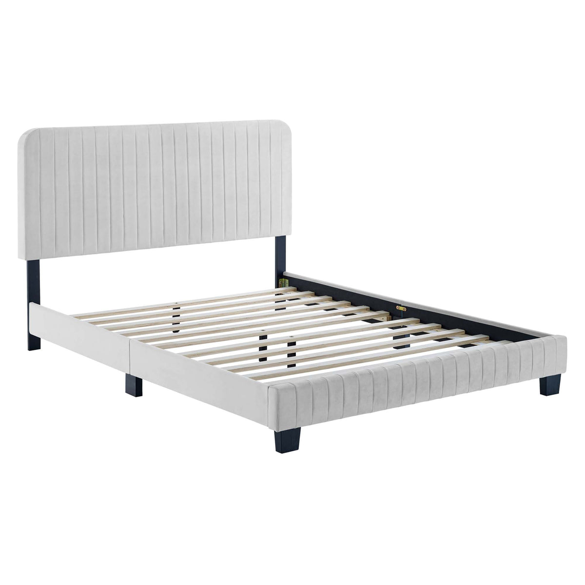 Celine Light Gray Channel Tufted Performance Velvet Twin Platform Bed - Ornate Home