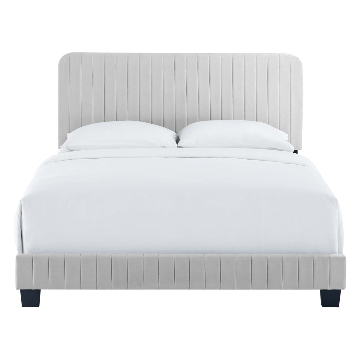 Celine Light Gray Channel Tufted Performance Velvet Twin Platform Bed - Ornate Home