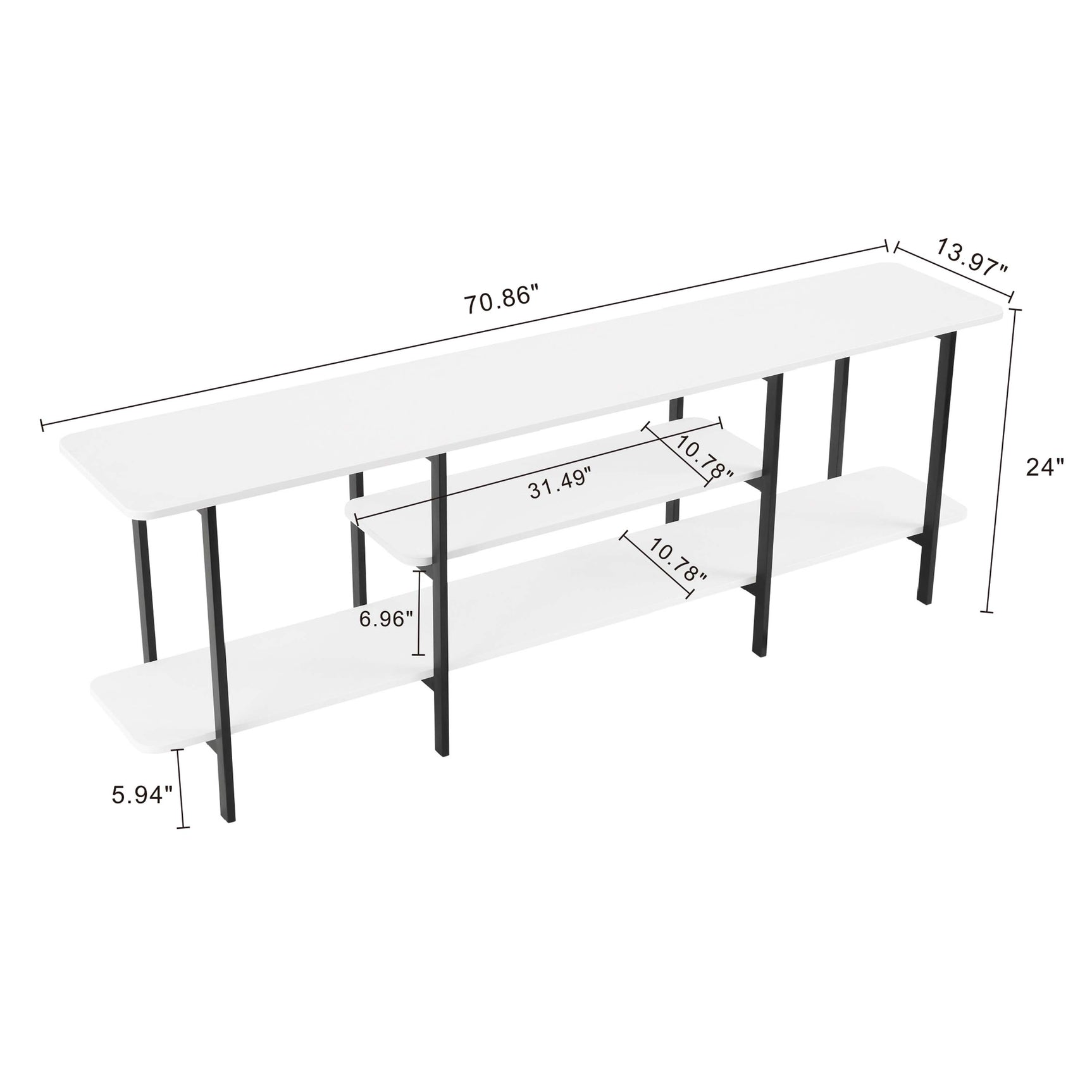 Celine Side 3 Tier Shelf Table Console in White - Ornate Home