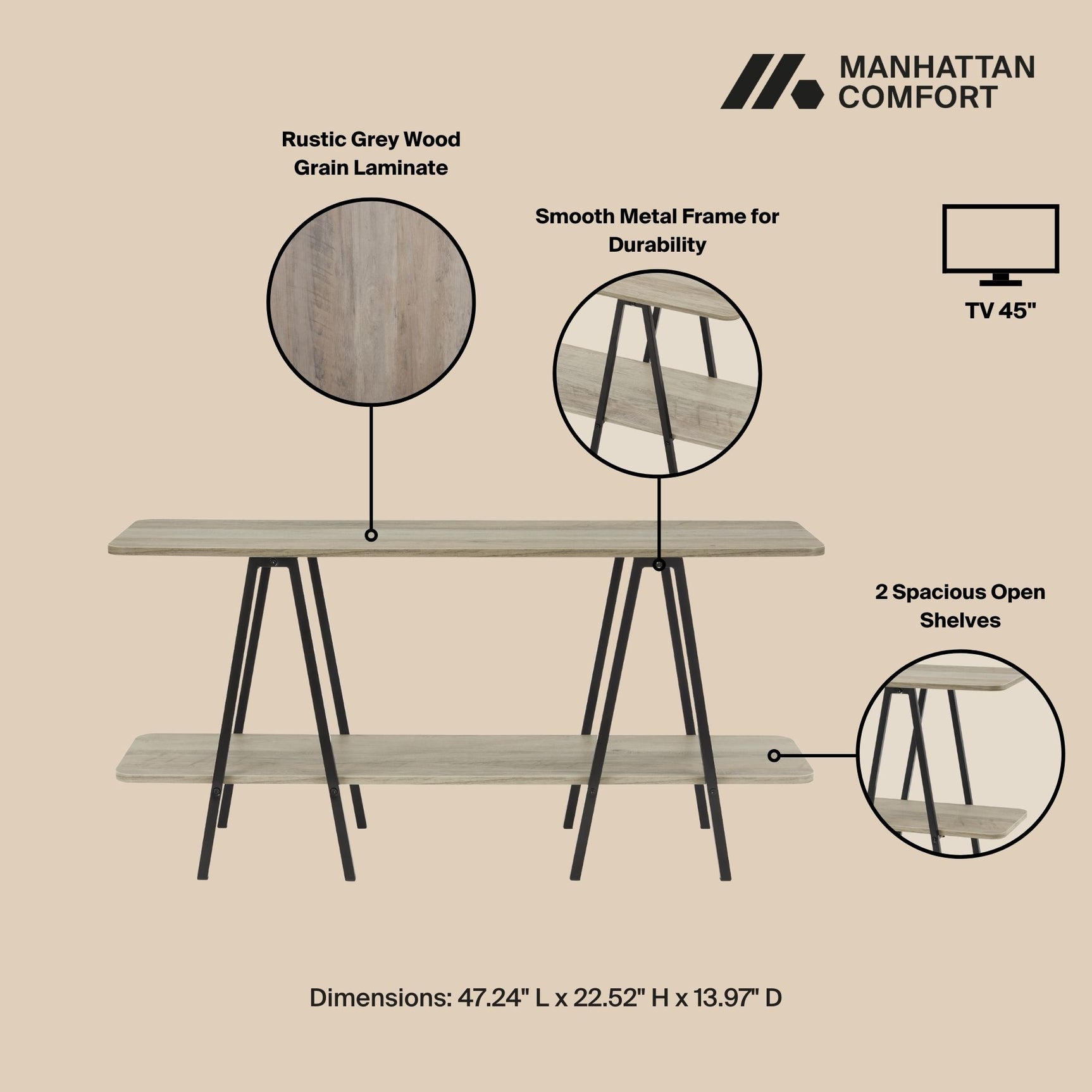 Celine Side Table Console in Rustic Grey - Ornate Home