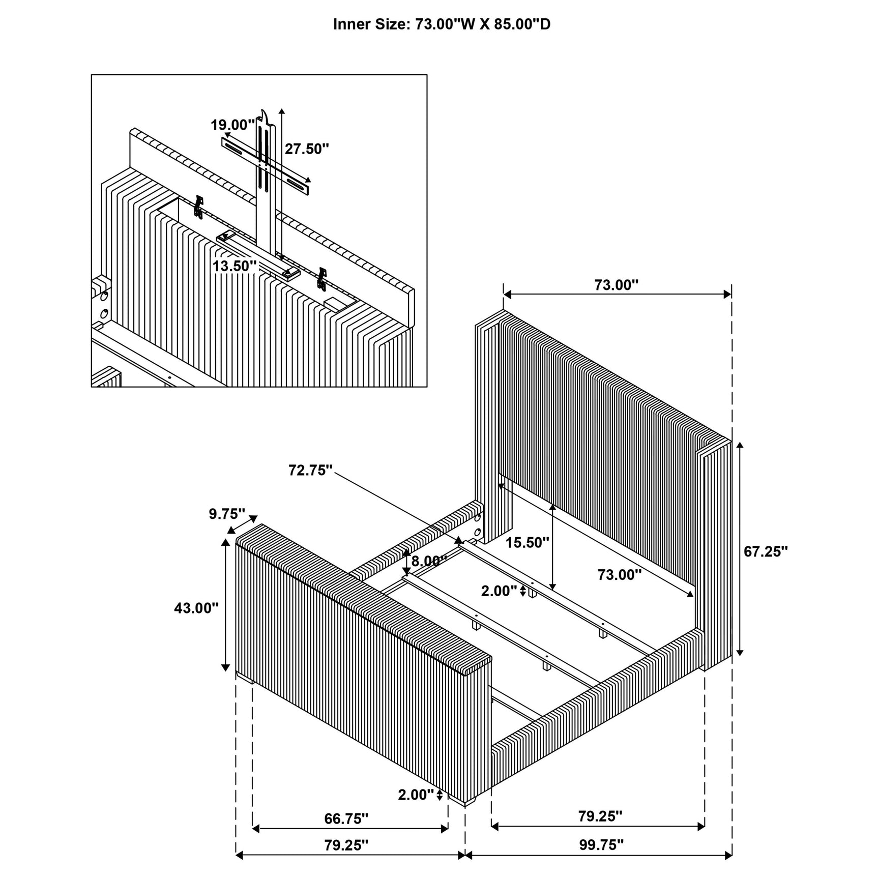 Centergrove Black Upholstered California King Wingback TV Bed - Ornate Home