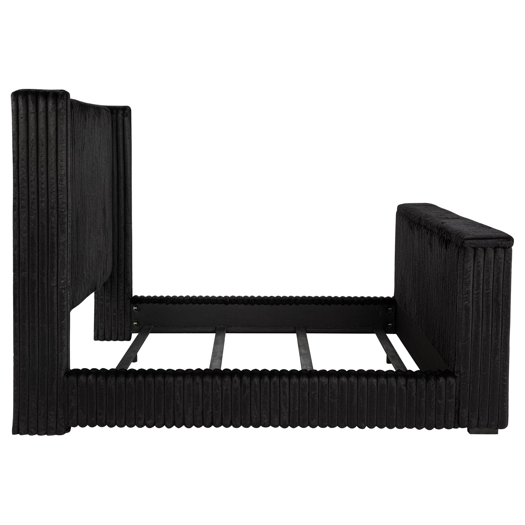 Centergrove Black Upholstered Eastern King Wingback TV Bed - Ornate Home