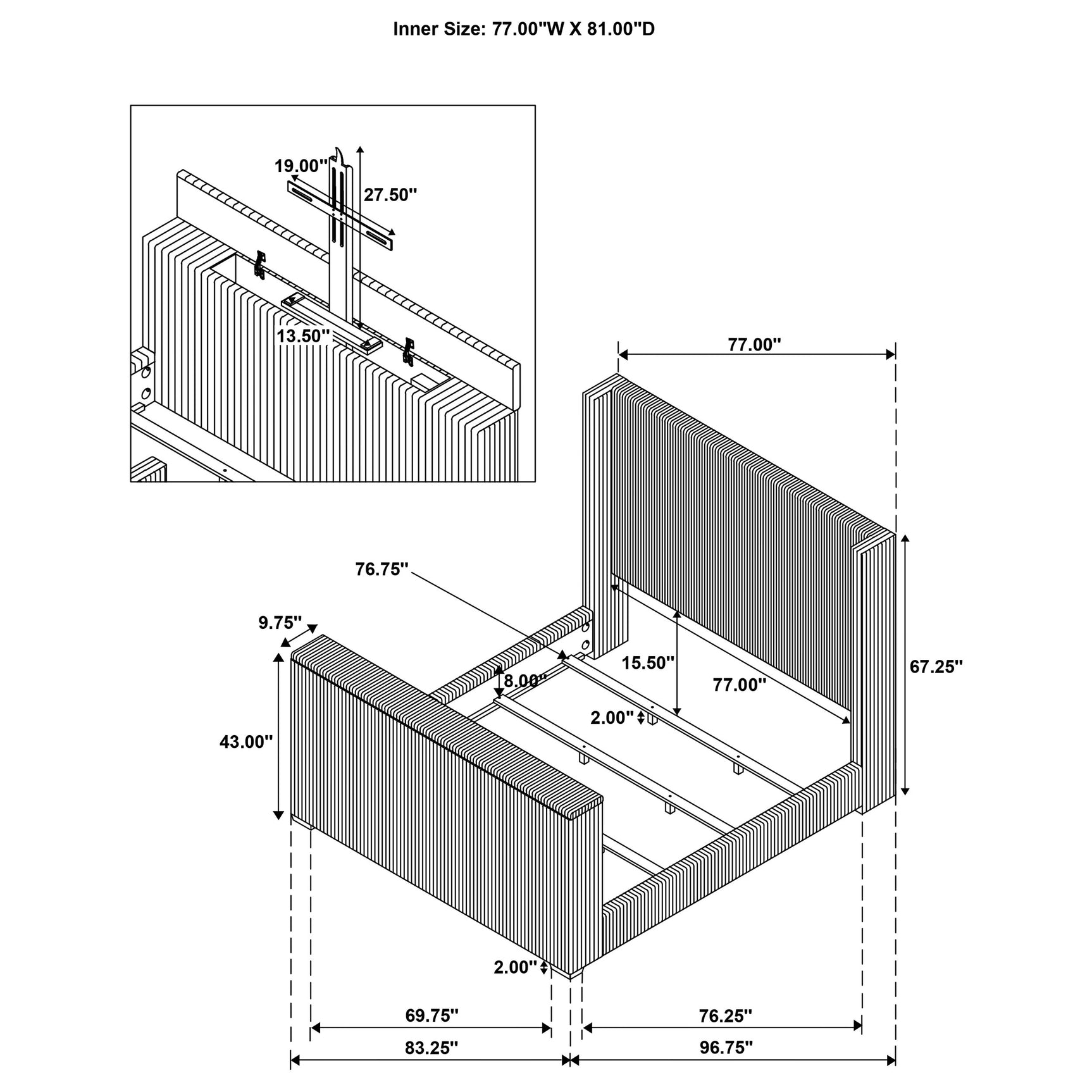 Centergrove Black Upholstered Eastern King Wingback TV Bed - Ornate Home