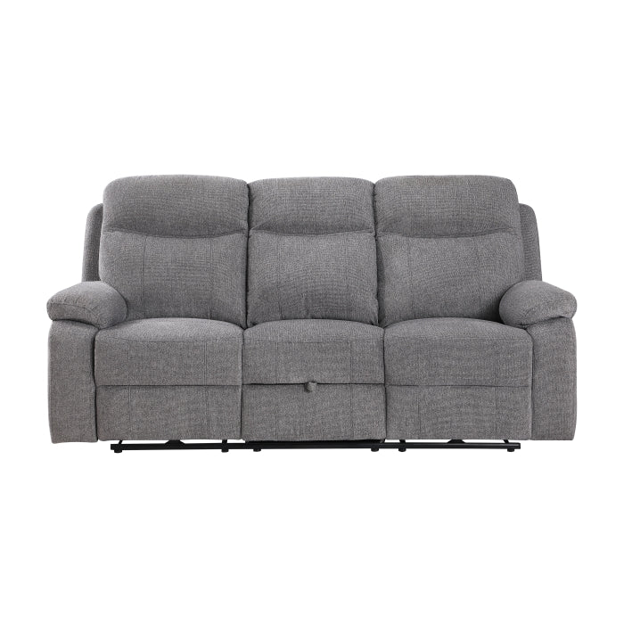 Centric Gray Power Double Reclining Sofa With Center Drop-down Cup Holders Power Headrests Power Lumbar Support Wireless Charger Bluetooth Speakers Hidden Drawer And Charging Ports - Ornate Home