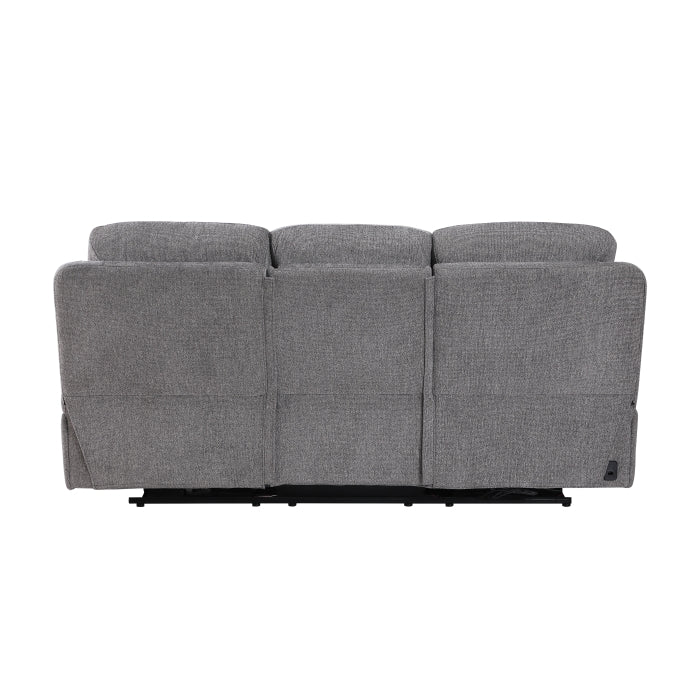 Centric Gray Power Double Reclining Sofa With Center Drop-down Cup Holders Power Headrests Power Lumbar Support Wireless Charger Bluetooth Speakers Hidden Drawer And Charging Ports - Ornate Home