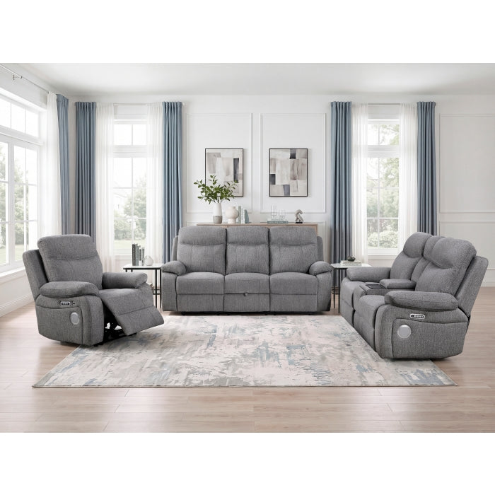 Centric Gray Power Reclining Chair With Power Headrest Power Lumbar Support Bluetooth Speakers And Charging Ports - Ornate Home